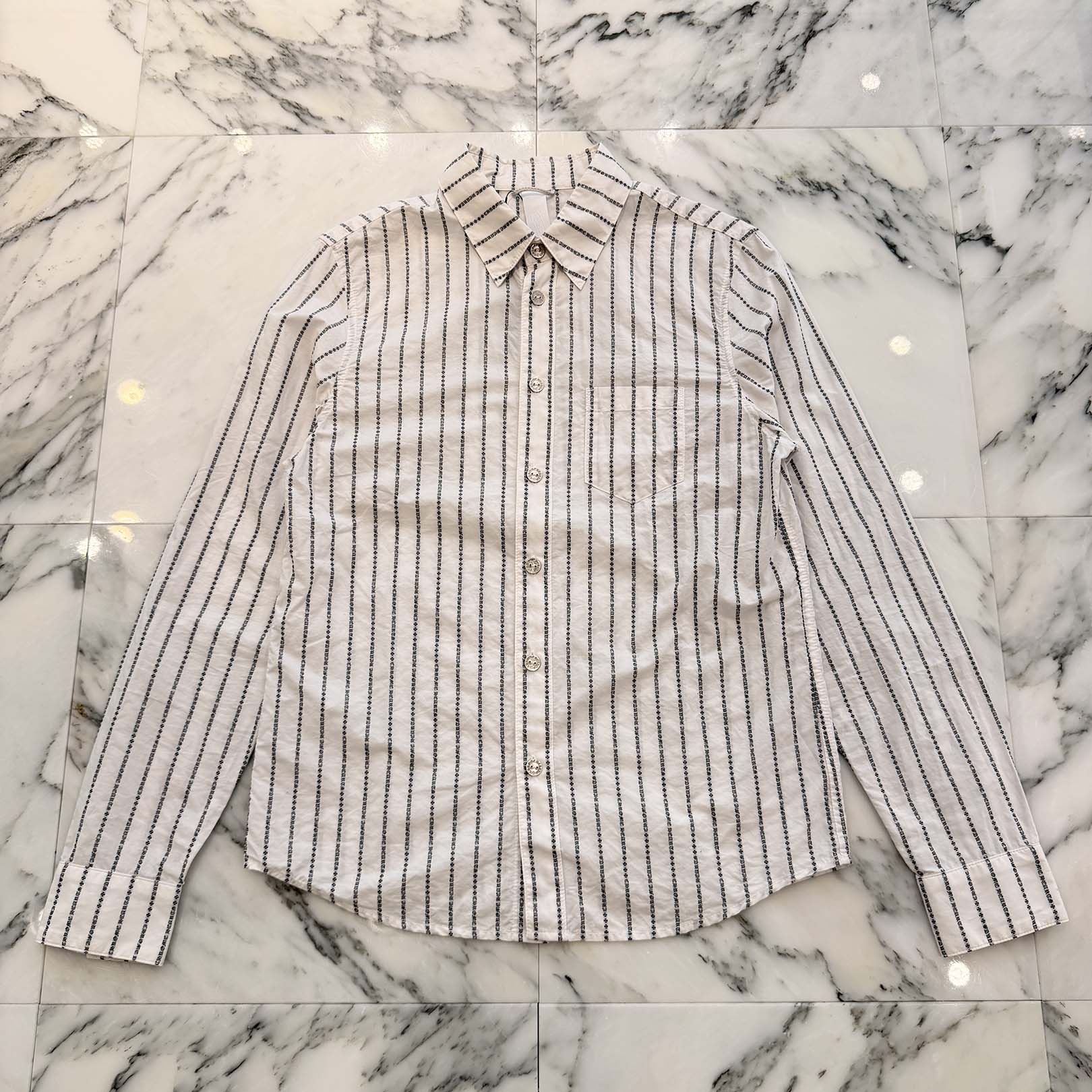 CHROME HEARTS Y NOT Logo Stripe Cotton Shirt Size S クロムハーツ ワイノット ロゴストライプ コットンシャツ サイズS