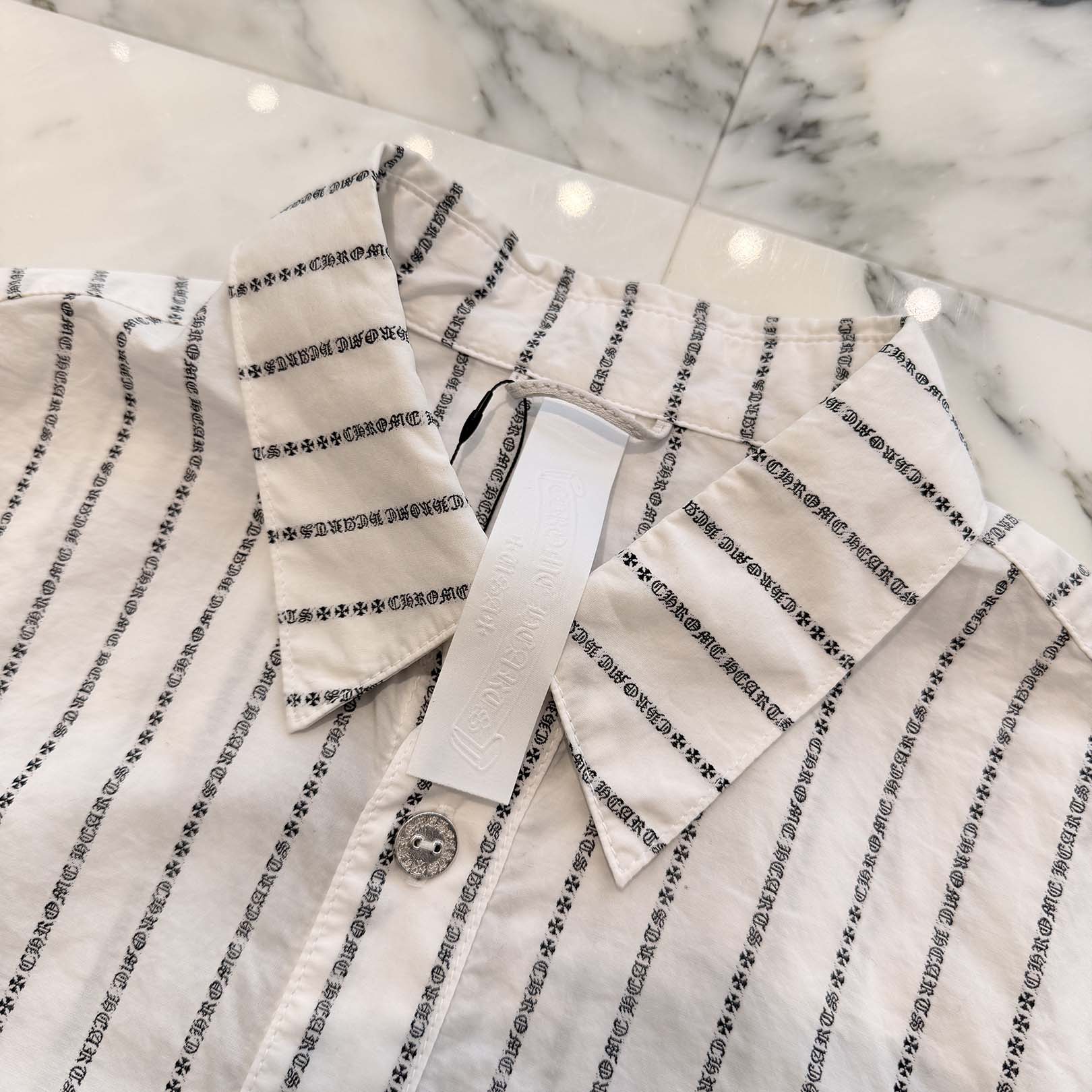 CHROME HEARTS Y NOT Logo Stripe Cotton Shirt Size S クロムハーツ ワイノット ロゴストライプ コットンシャツ サイズS