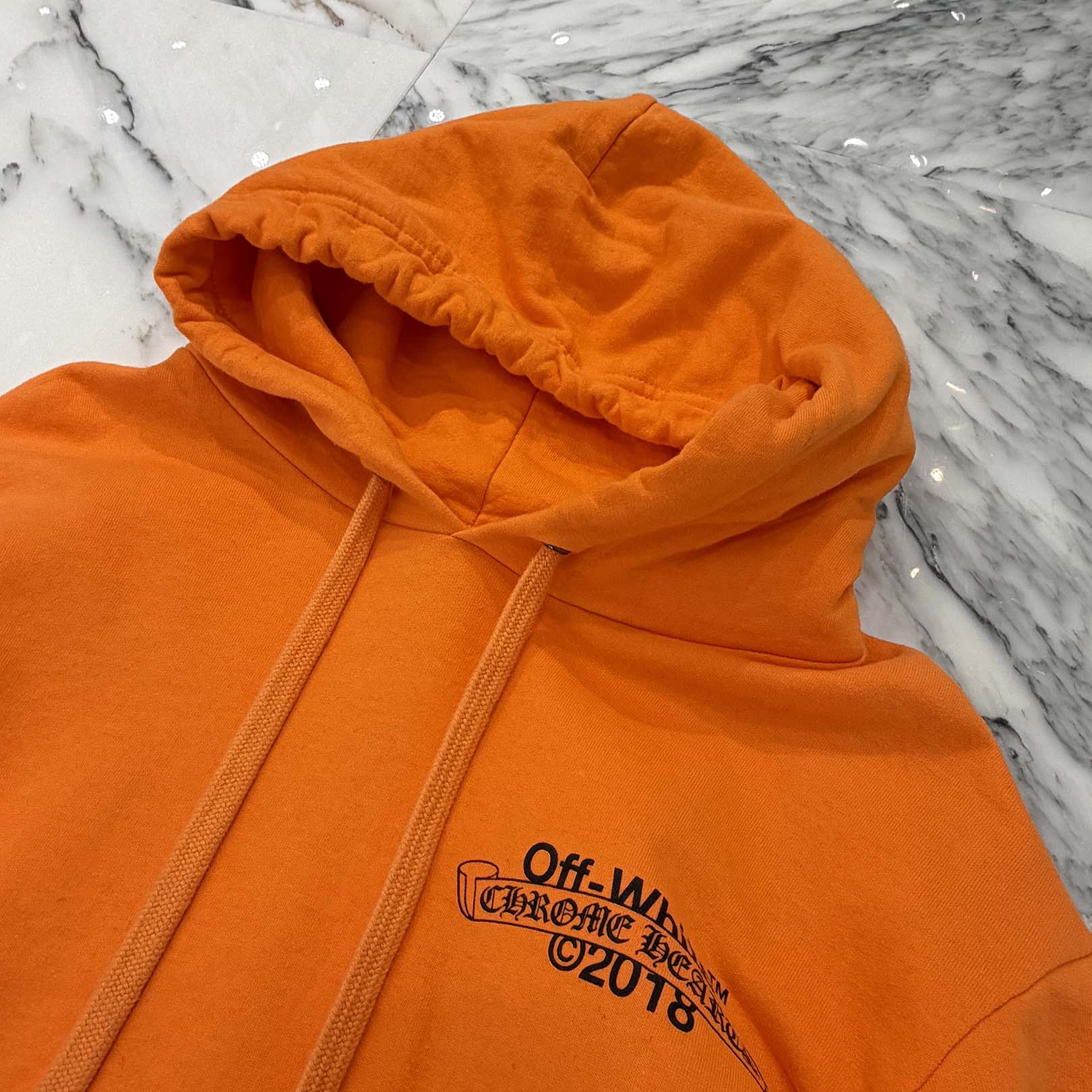 CHROME HEARTS × OFF-WHITE 2018SS Leather Cross Patch HD PLVR V Size L クロムハーツ × オフホワイト レザークロスパッチ プルオーバーフーディ サイズL