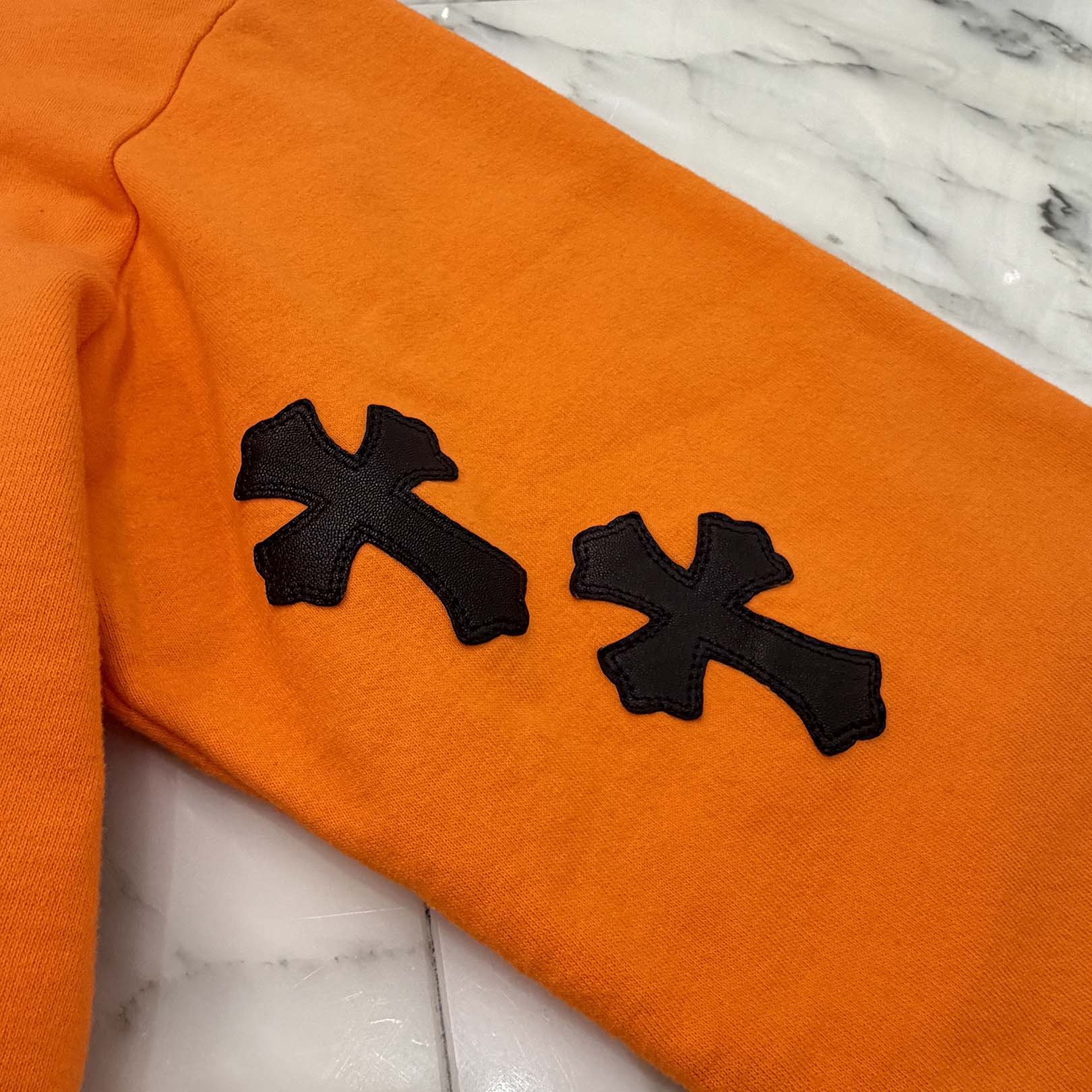 CHROME HEARTS × OFF-WHITE 2018SS Leather Cross Patch HD PLVR V Size L クロムハーツ × オフホワイト レザークロスパッチ プルオーバーフーディ サイズL