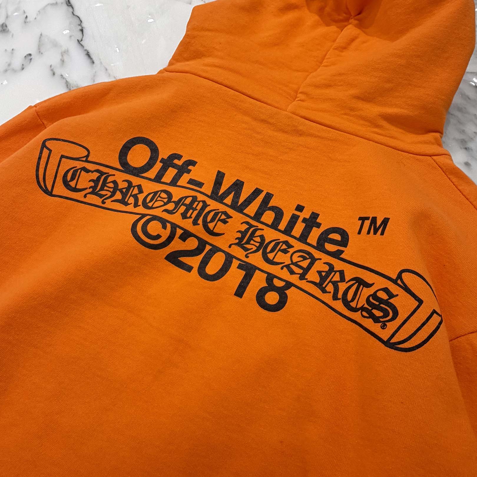 CHROME HEARTS × OFF-WHITE 2018SS Leather Cross Patch HD PLVR V Size L クロムハーツ × オフホワイト レザークロスパッチ プルオーバーフーディ サイズL