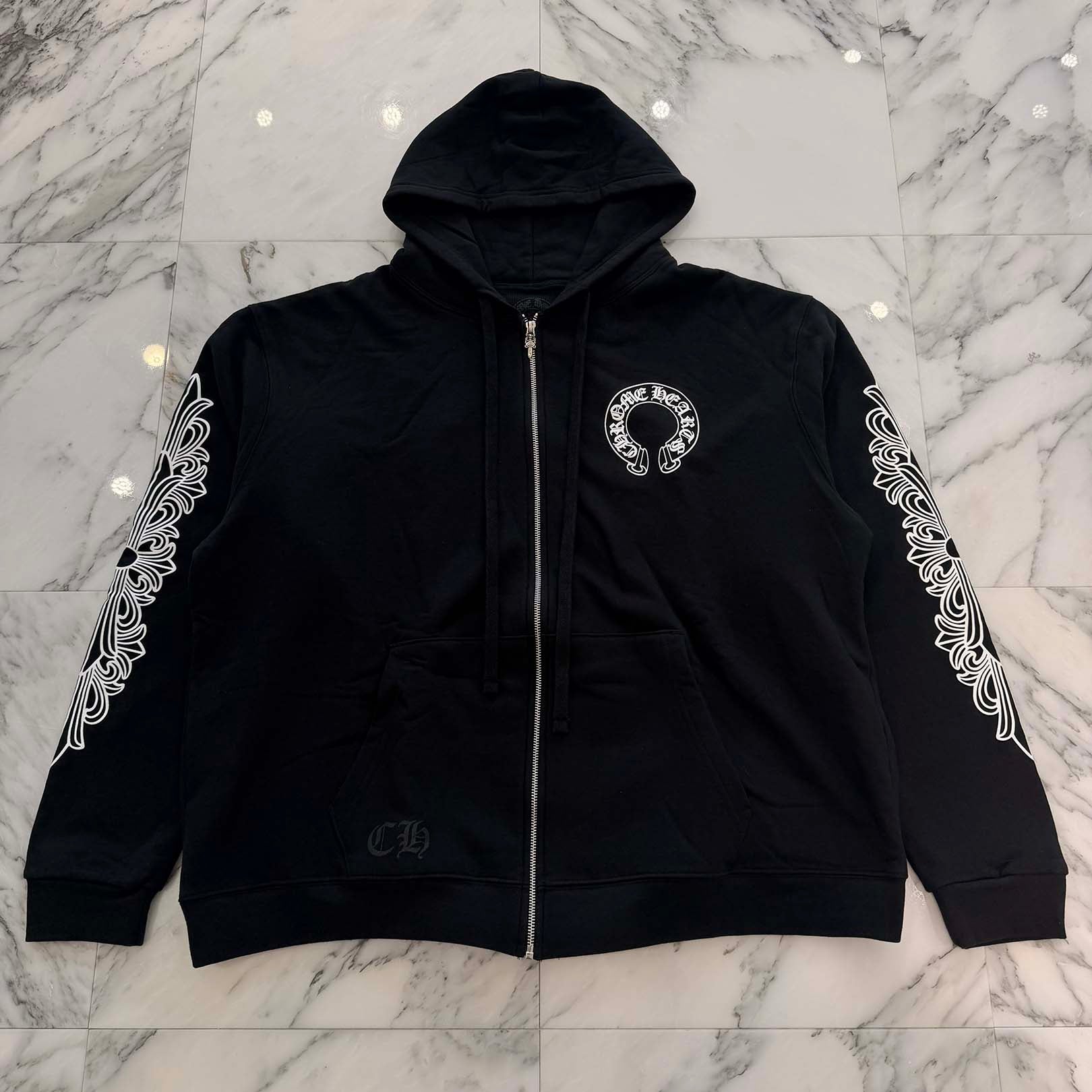 CHROME HEARTS Floral Cross Horseshoe Zip Up Hoodie Size XL クロム