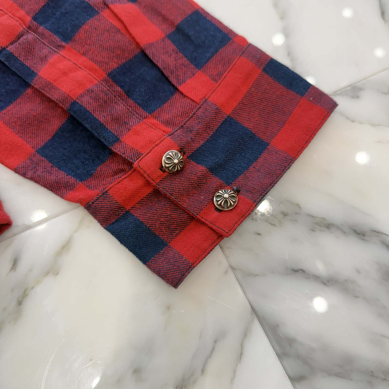 CHROME HEARTS Y NOT Loose Ends Star Leather Patch Check Shirt Size XL クロムハーツ ワイノット ルーズエンド スターレザーパッチ チェックシャツ サイズXL