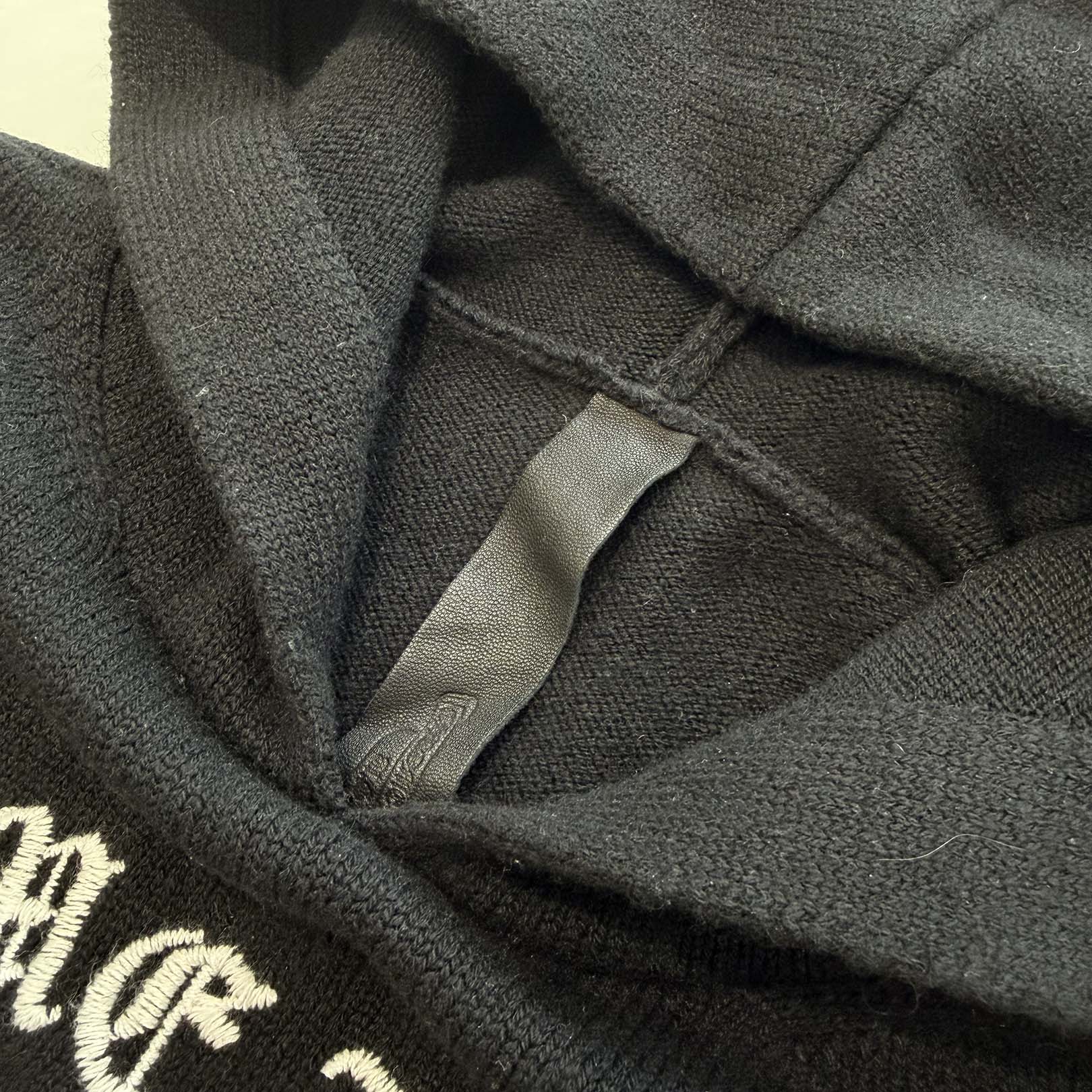 CHROME HEARTS Y NOT King Taco 3 Cemetery Cross Leather Patch Cashmere Knit Pullover Hoodie Size XS クロムハーツ ワイノット キングタコ 3セメタリークロス レザークロスパッチ カシミヤ ニット プルオーバーフーディー サイズXS