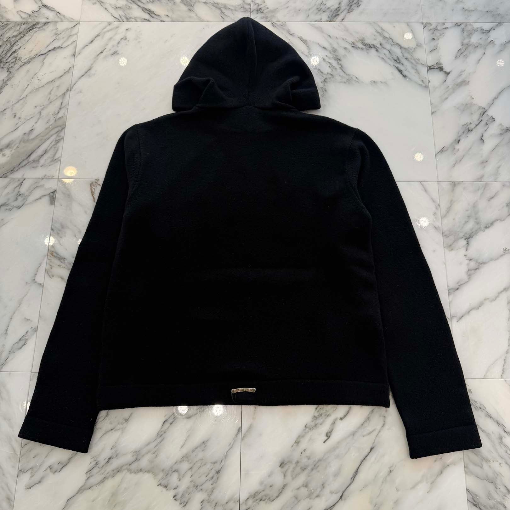 CHROME HEARTS Y NOT King Taco 3 Cemetery Cross Leather Patch Cashmere Knit Pullover Hoodie Size XS クロムハーツ ワイノット キングタコ 3セメタリークロス レザークロスパッチ カシミヤ ニット プルオーバーフーディー サイズXS