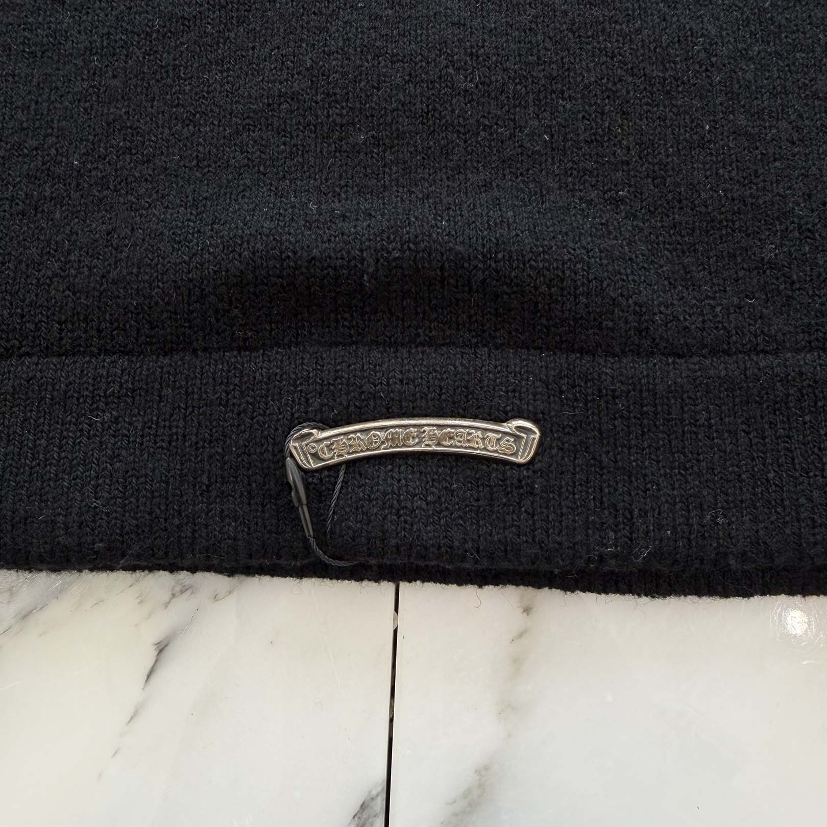 CHROME HEARTS Y NOT King Taco 3 Cemetery Cross Leather Patch Cashmere Knit Pullover Hoodie Size XS クロムハーツ ワイノット キングタコ 3セメタリークロス レザークロスパッチ カシミヤ ニット プルオーバーフーディー サイズXS