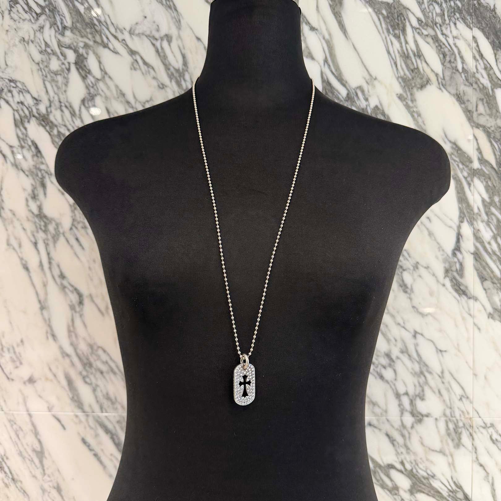 CHROME HEARTS Cut Out Cross Dock Tag Small Pendant Charm Pave Diamond クロムハーツ カットアウトクロス ドッグタグ スモール ペンダントチャーム パヴェダイヤモンド