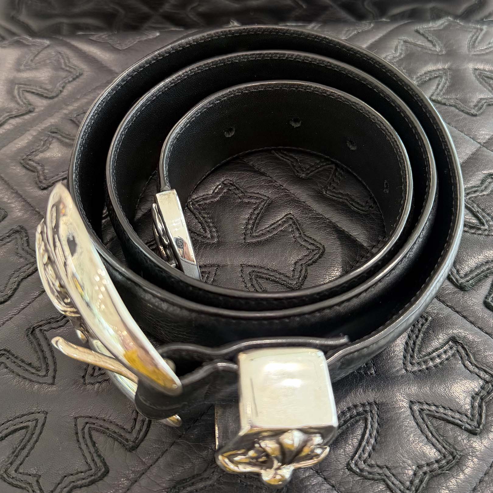 CHROME HEARTS 3PC Classic Leather Belt Size 34 Inch クロムハーツ 3PC クラシック レザーベルト サイズ34インチ
