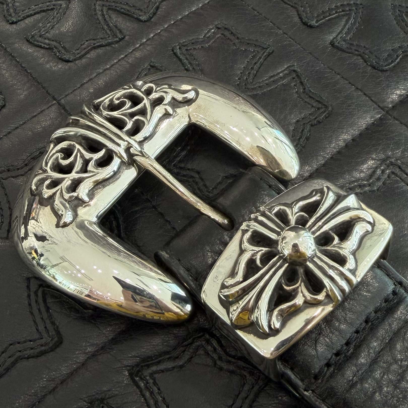 CHROME HEARTS 3PC Classic Leather Belt Size 34 Inch クロムハーツ