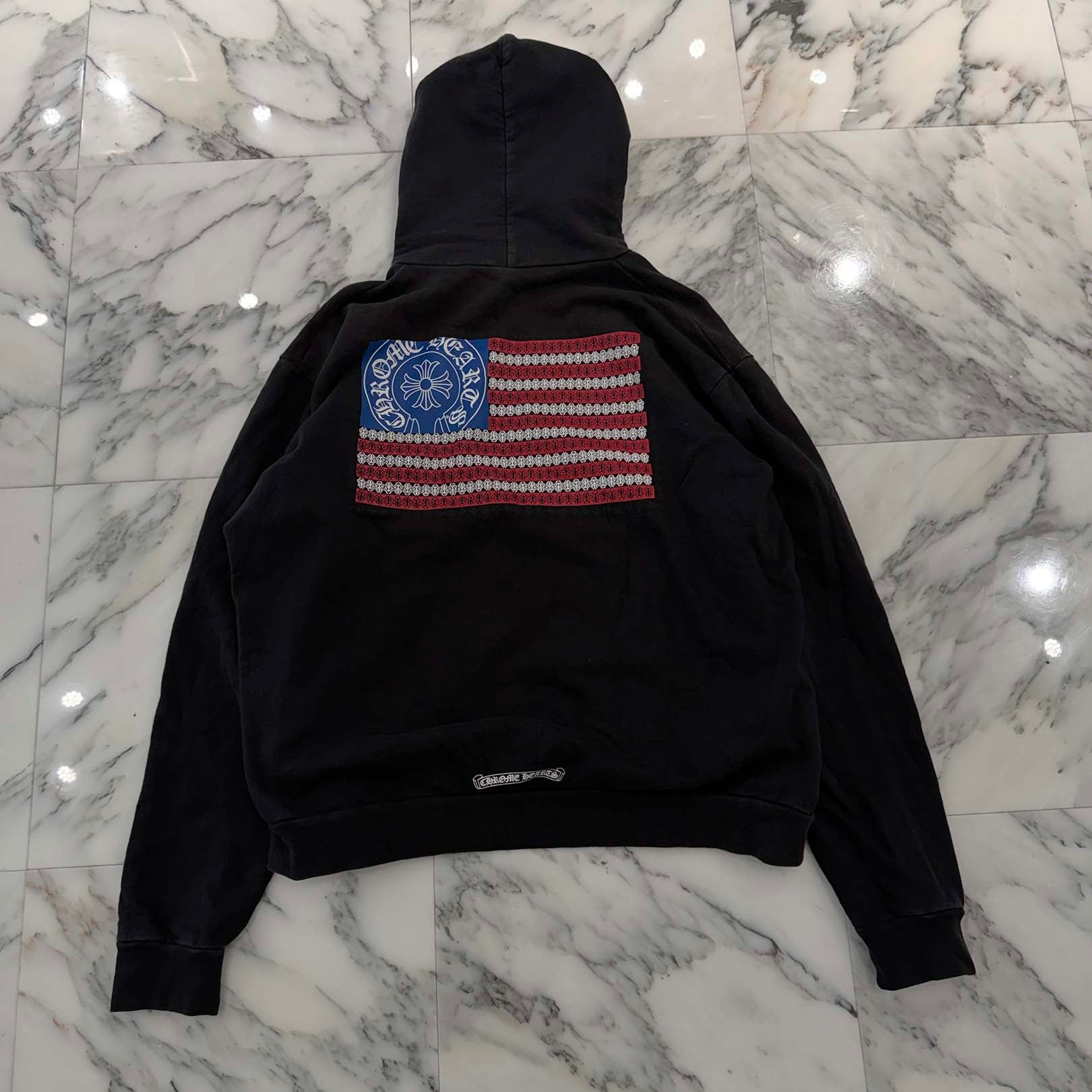 CHROME HEARTS American Flag Scroll Logo Pullover Hoodie Size L クロムハーツ アメリカ国旗 スクロールロゴ プルオーバーフーディー サイズL