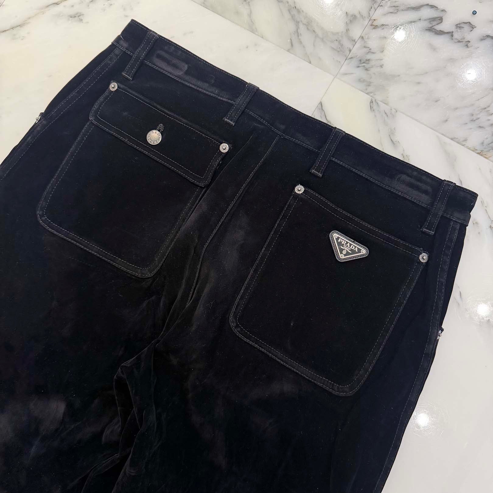 PRADA 2023AW Triangle Logo Velvet Velour Straight Pants GEP403 S000 12H0 Size M プラダ トライアングルロゴベルベットベロアストレートパンツ サイズM