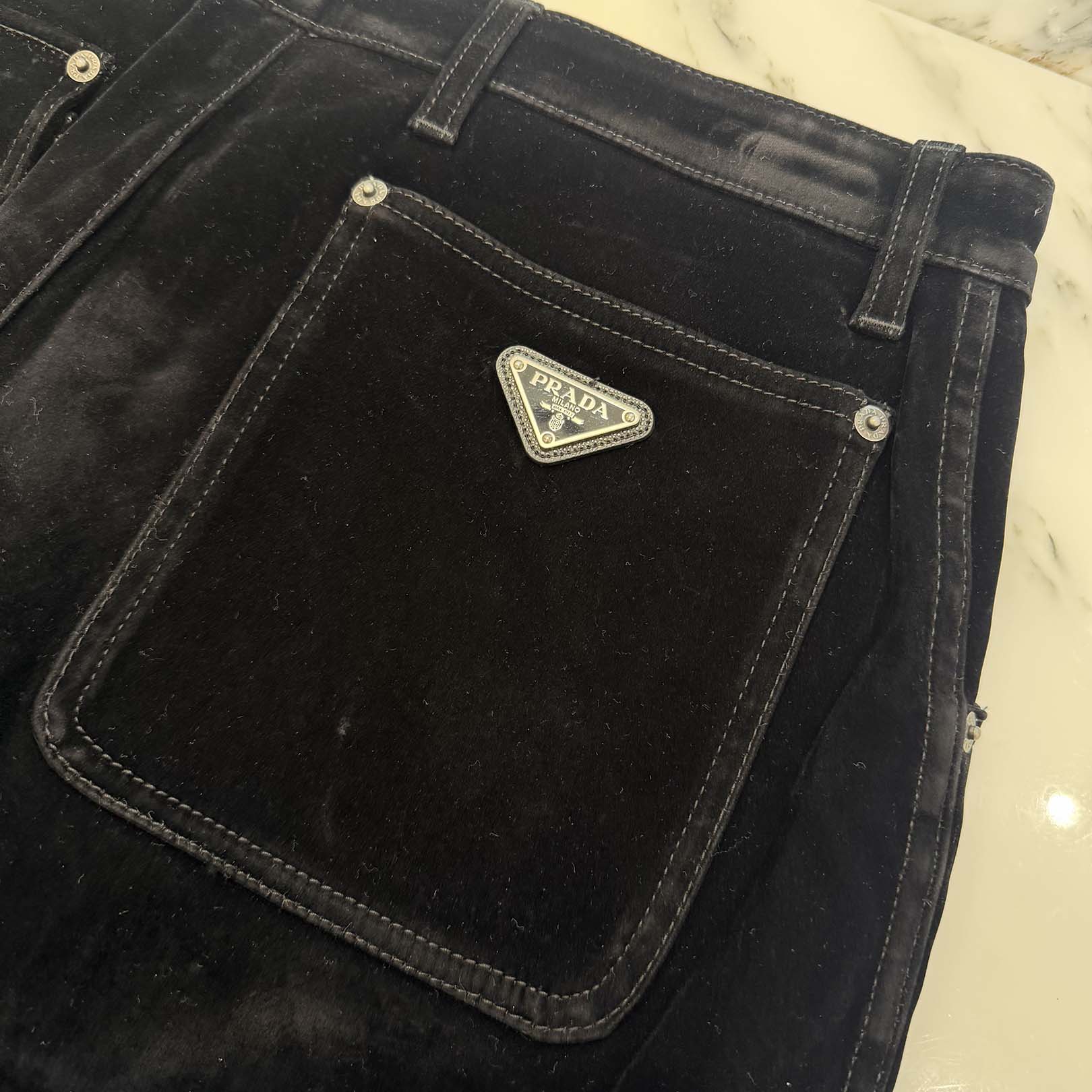 PRADA 2023AW Triangle Logo Velvet Velour Straight Pants GEP403 S000 12H0 Size M プラダ トライアングルロゴベルベットベロアストレートパンツ サイズM