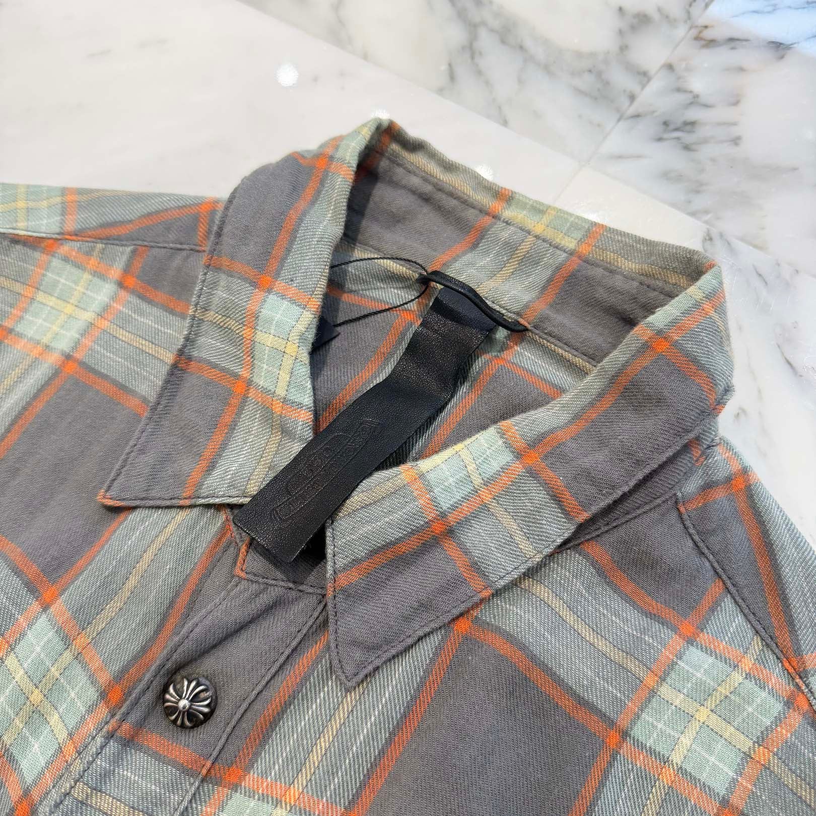CHROME HEARTS Y NOT Loose Ends Cross Leather Patch Check Shirt Size L クロムハーツ ワイノット ルーズエンド レザークロスパッチ チェックシャツ サイズL