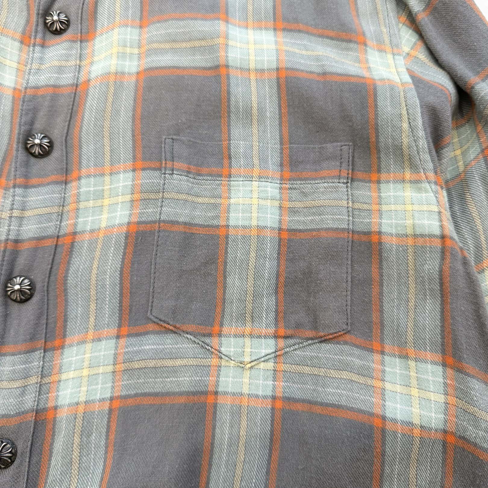 CHROME HEARTS Y NOT Loose Ends Cross Leather Patch Check Shirt Size L クロムハーツ ワイノット ルーズエンド レザークロスパッチ チェックシャツ サイズL