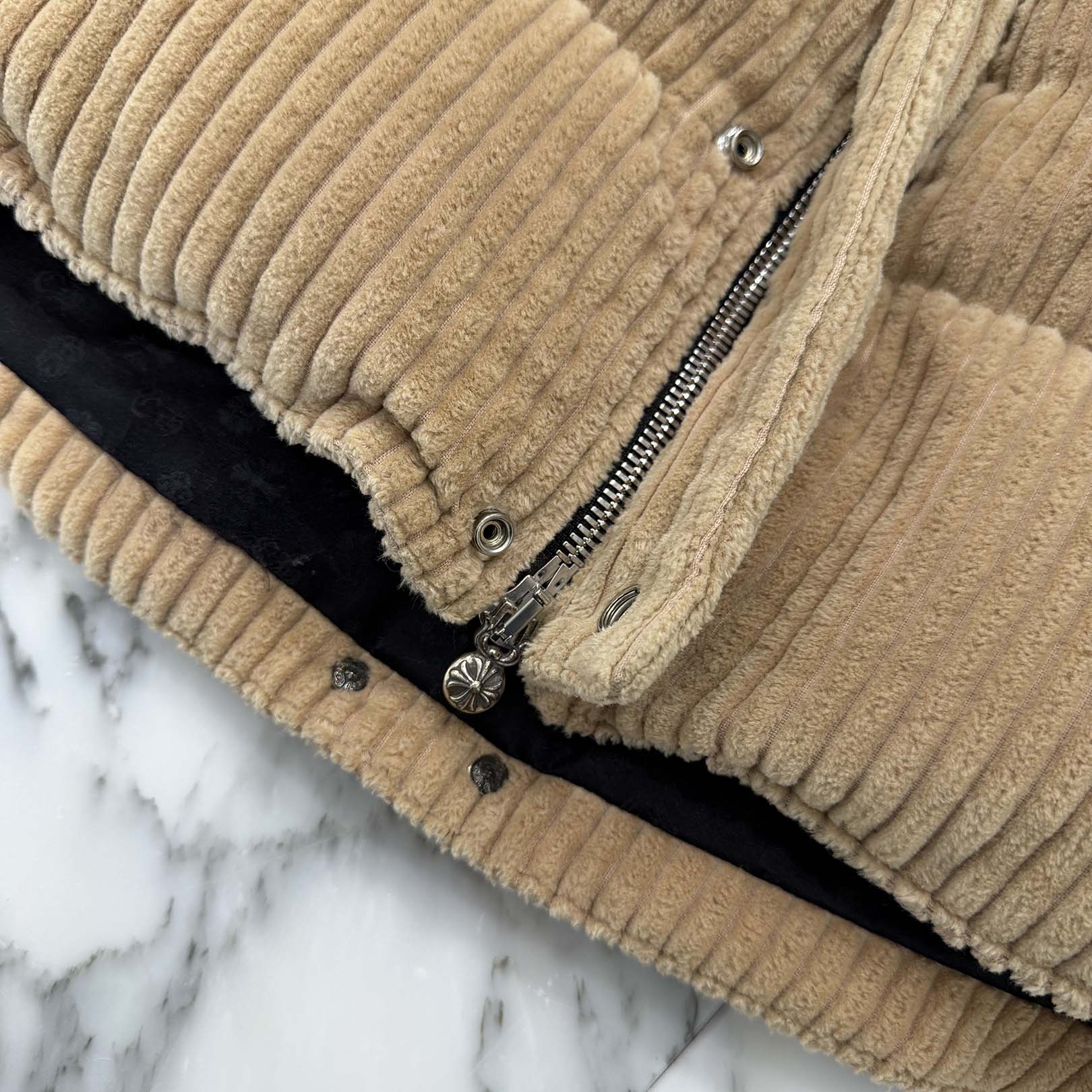 CHROME HEART × MATTY BOY Chomper Leather Patch Corduroy Puffer Jacket Size M クロムハーツ × マッティボーイ チョンパーレザーパッチ コーデュロイ パファージャケット サイズM