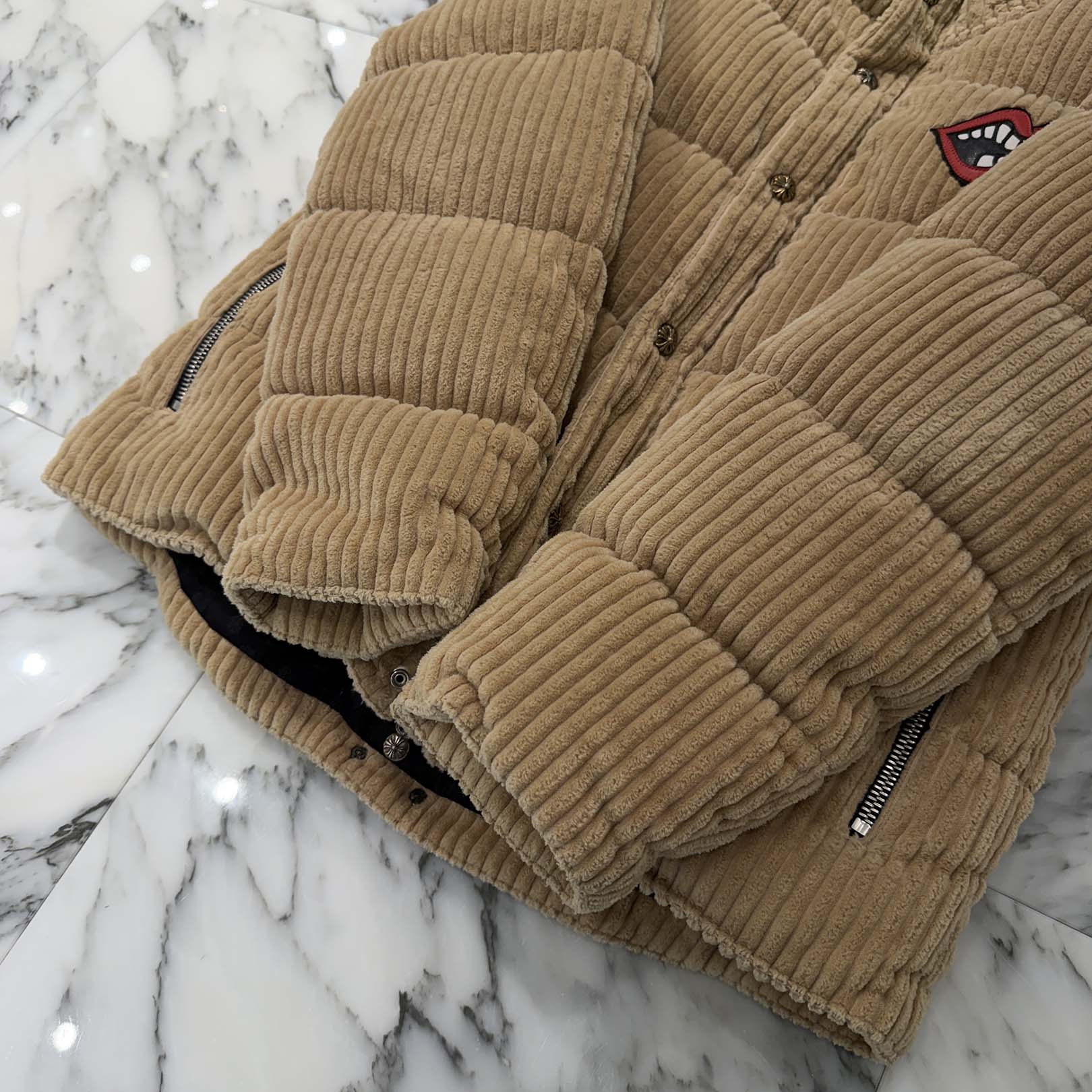 CHROME HEART × MATTY BOY Chomper Leather Patch Corduroy Puffer Jacket Size M クロムハーツ × マッティボーイ チョンパーレザーパッチ コーデュロイ パファージャケット サイズM