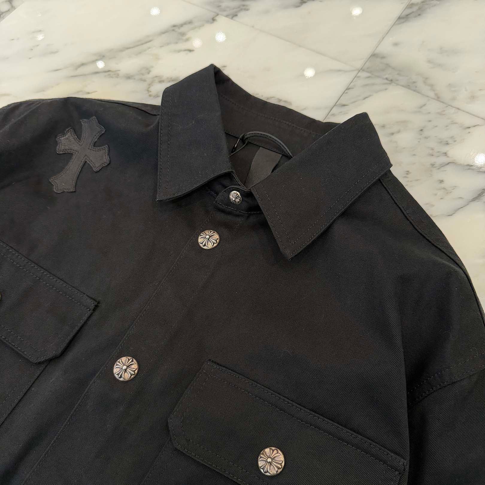 CHROME HEARTS Y NOT WORK DOG Leopard Harako Leather Cross Patch Shirt Jacket Size XL クロムハーツ ワイノット ワークドッグ レオパード ハラコ レザークロスパッチ シャツジャケット サイズXL