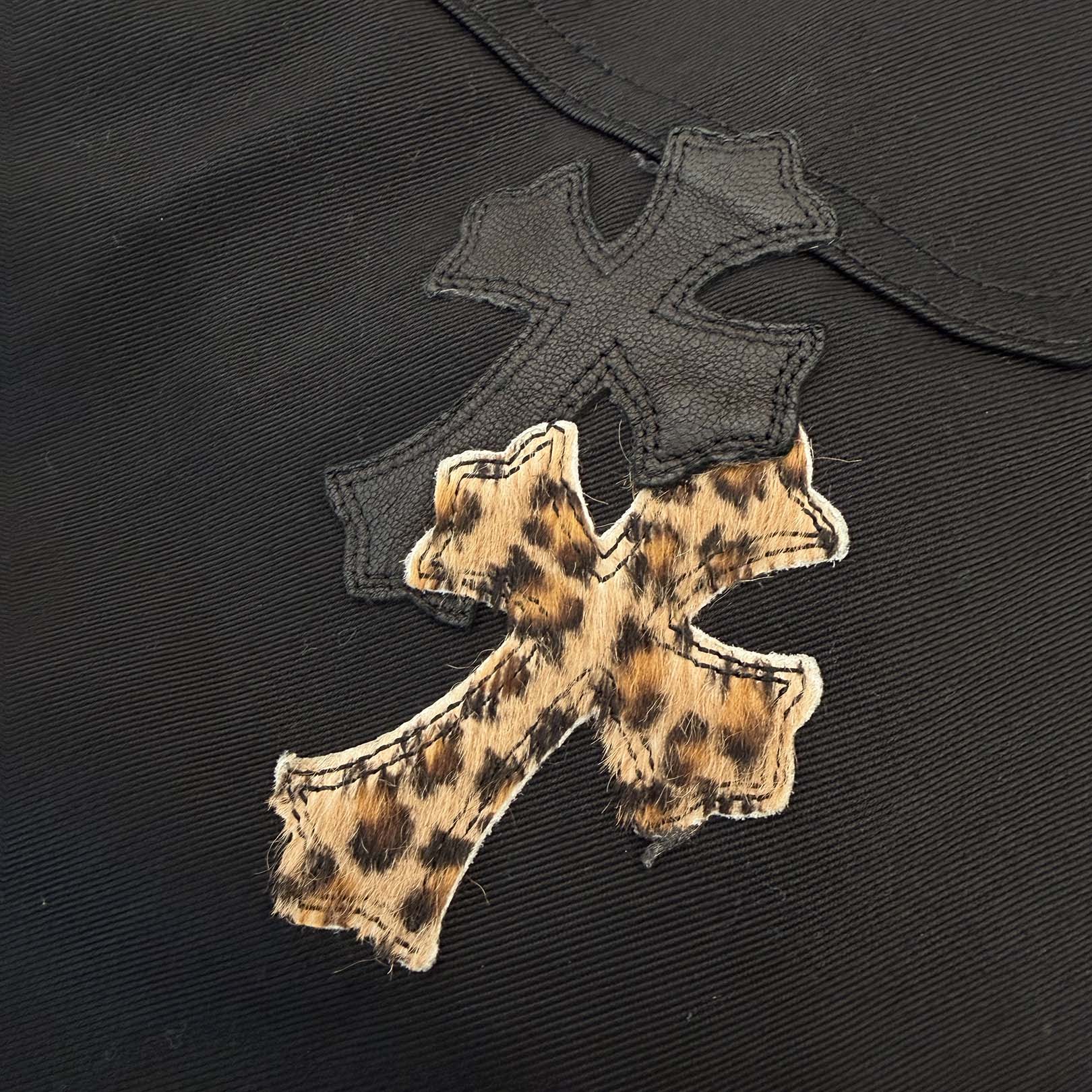 CHROME HEARTS Y NOT WORK DOG Leopard Harako Leather Cross Patch Shirt Jacket Size XL クロムハーツ ワイノット ワークドッグ レオパード ハラコ レザークロスパッチ シャツジャケット サイズXL