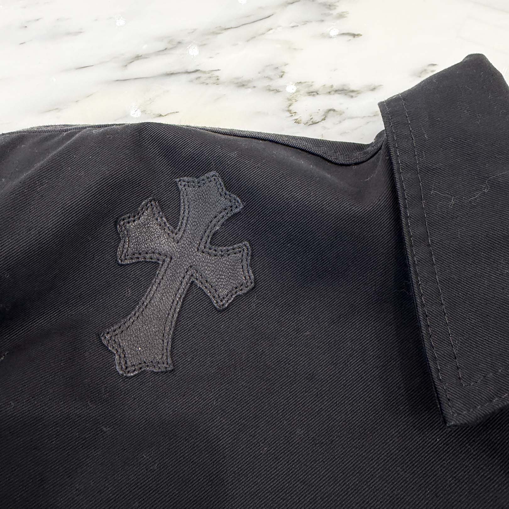 CHROME HEARTS Y NOT WORK DOG Leopard Harako Leather Cross Patch Shirt Jacket Size XL クロムハーツ ワイノット ワークドッグ レオパード ハラコ レザークロスパッチ シャツジャケット サイズXL