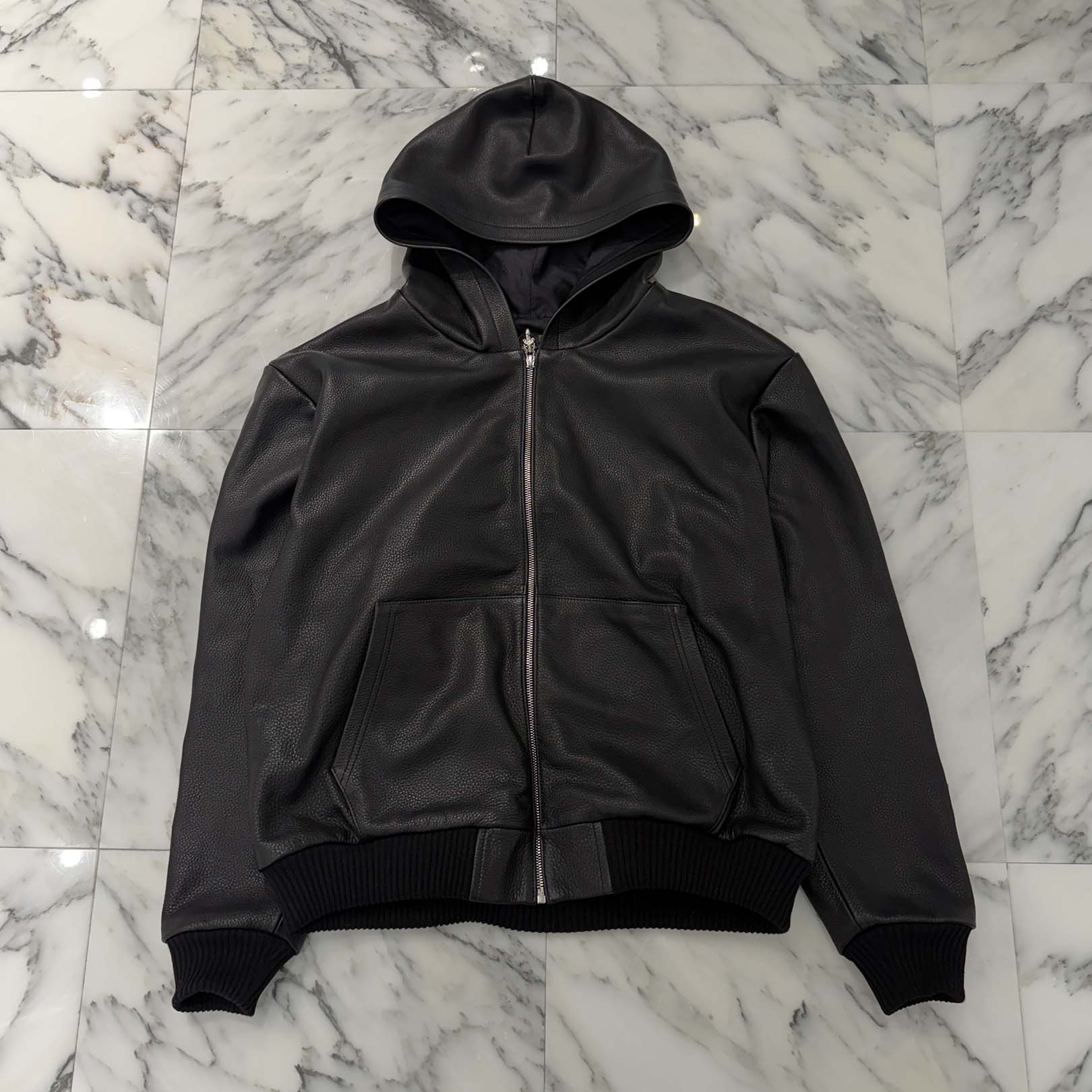 CHROME HEARTS Arm Logo Patch Leather Zip Up Hoodie Size XS クロムハーツ アームロゴパッチ レザー ジップ アップ フーディー サイズXS
