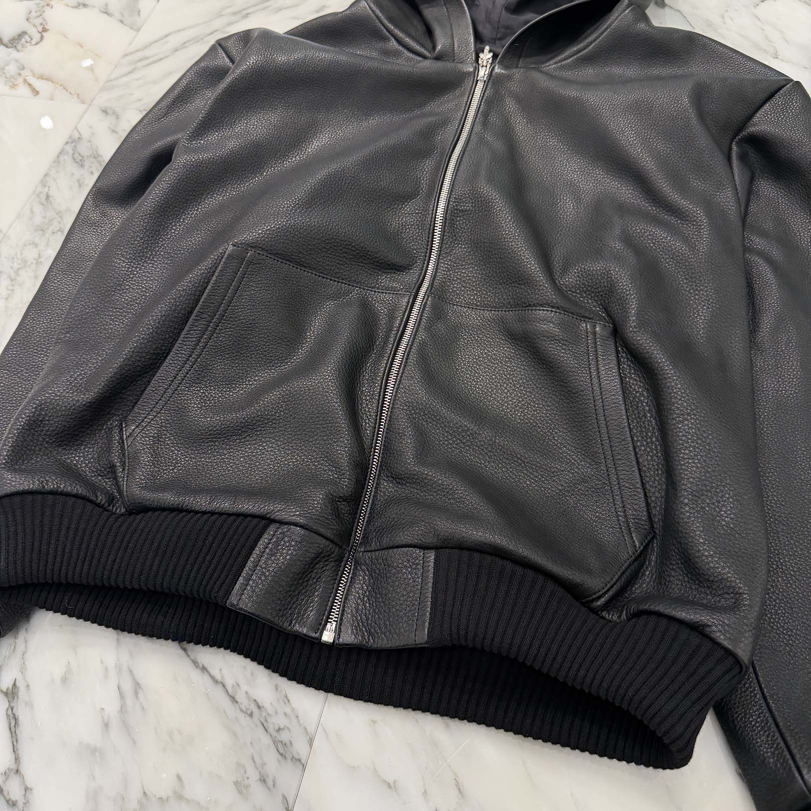 CHROME HEARTS Arm Logo Patch Leather Zip Up Hoodie Size XS クロムハーツ アームロゴパッチ レザー ジップ アップ フーディー サイズXS