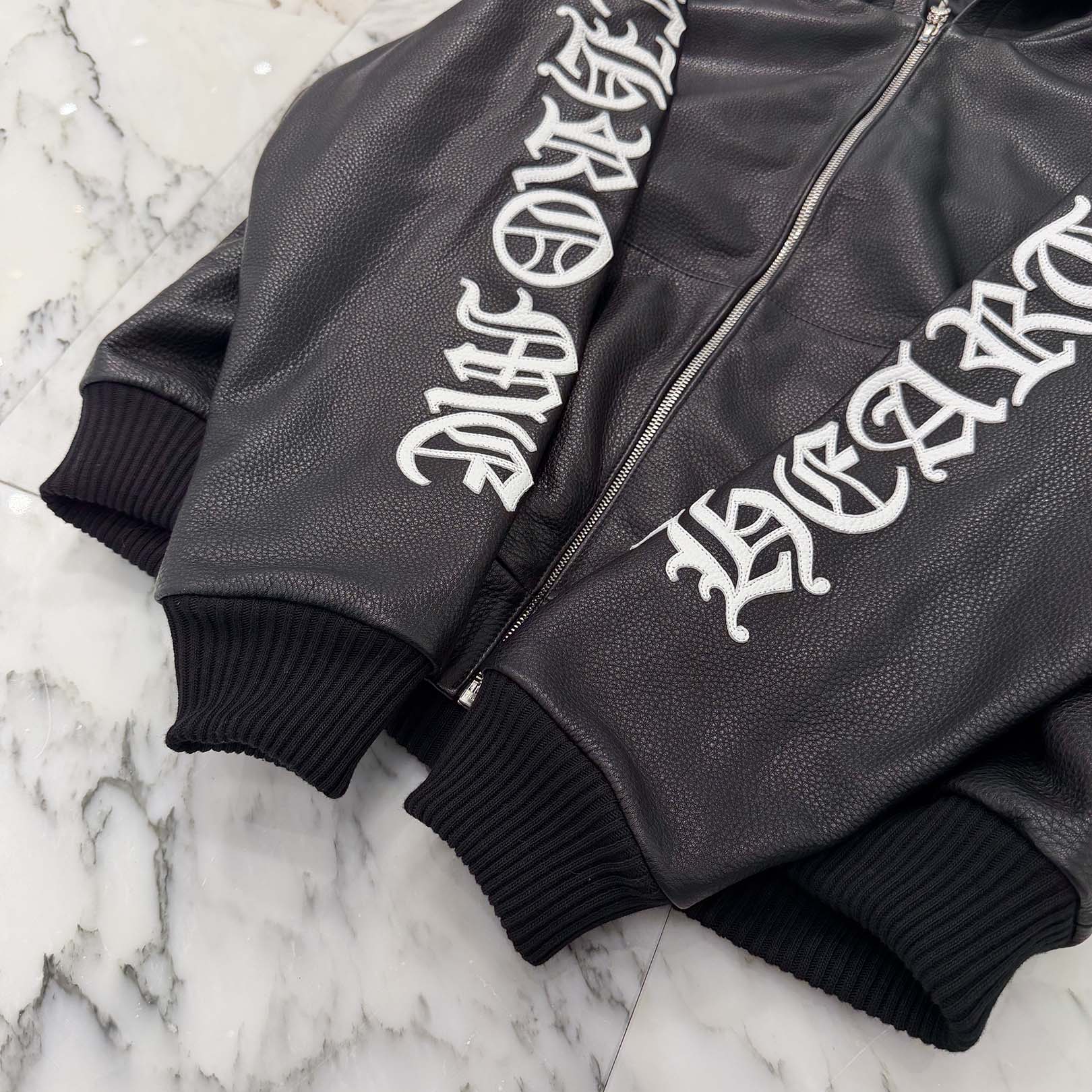 CHROME HEARTS Arm Logo Patch Leather Zip Up Hoodie Size XS クロムハーツ アームロゴパッチ レザー ジップ アップ フーディー サイズXS