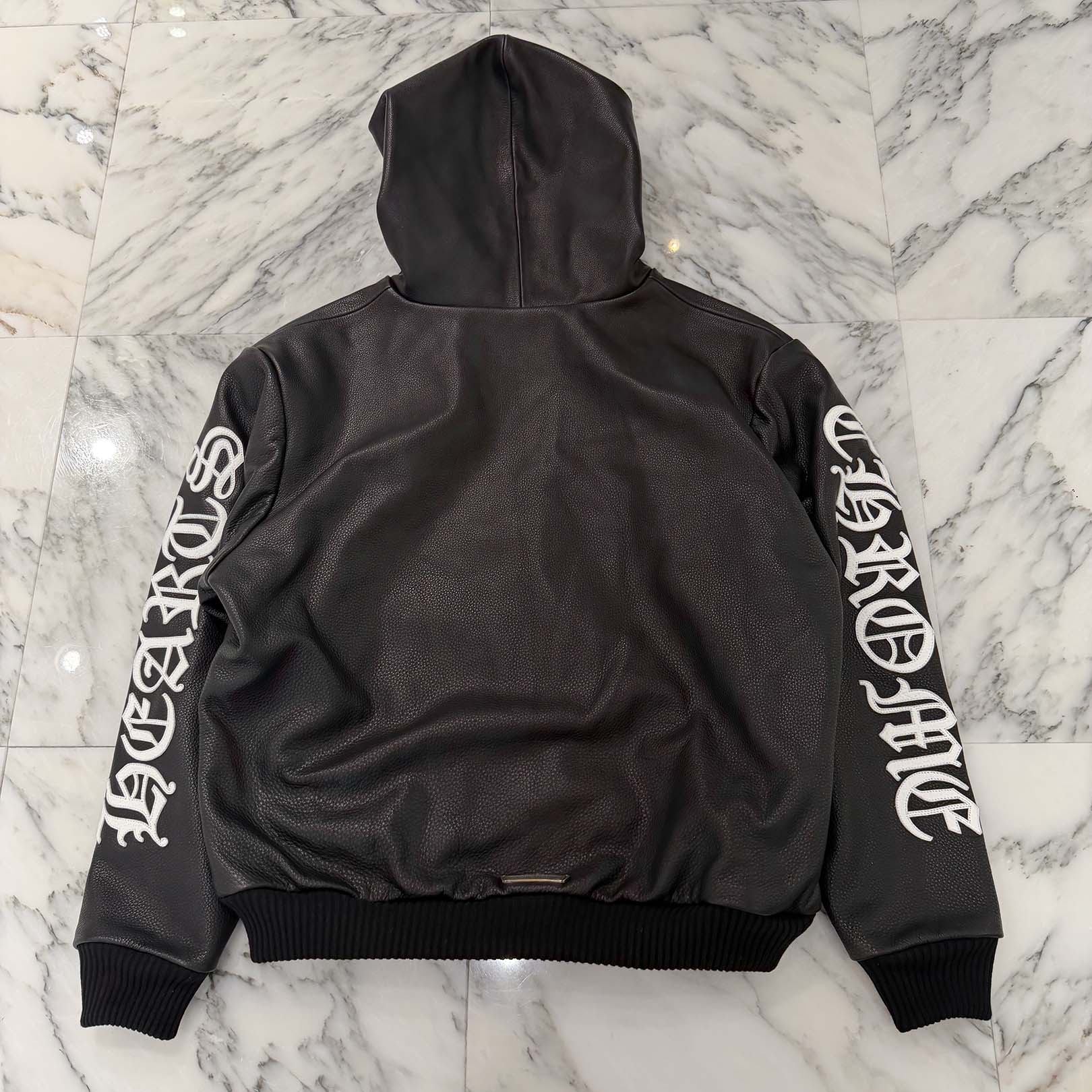 CHROME HEARTS Arm Logo Patch Leather Zip Up Hoodie Size XS クロムハーツ アームロゴパッチ レザー ジップ アップ フーディー サイズXS