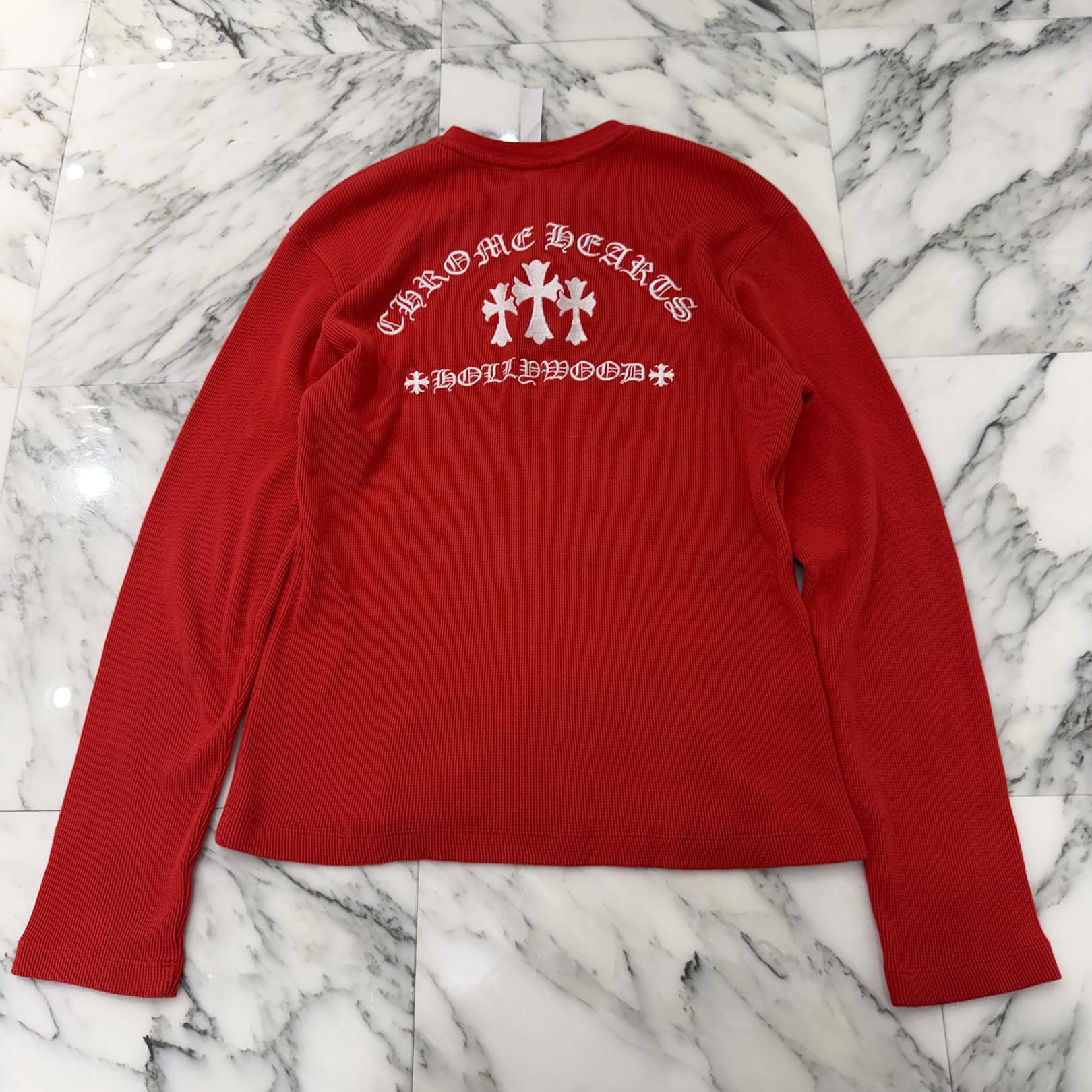 CHROME HEARTS Y NOT King Taco 3 Cemetery Cross Embroidery Thermal Henry Neck Long Sleeve Tee Size L クロムハ―ツ ワイノット キングタコ 3セメタリークロス刺繍 サーマル ヘンリーネックロングスリーブTシャツ サイズL