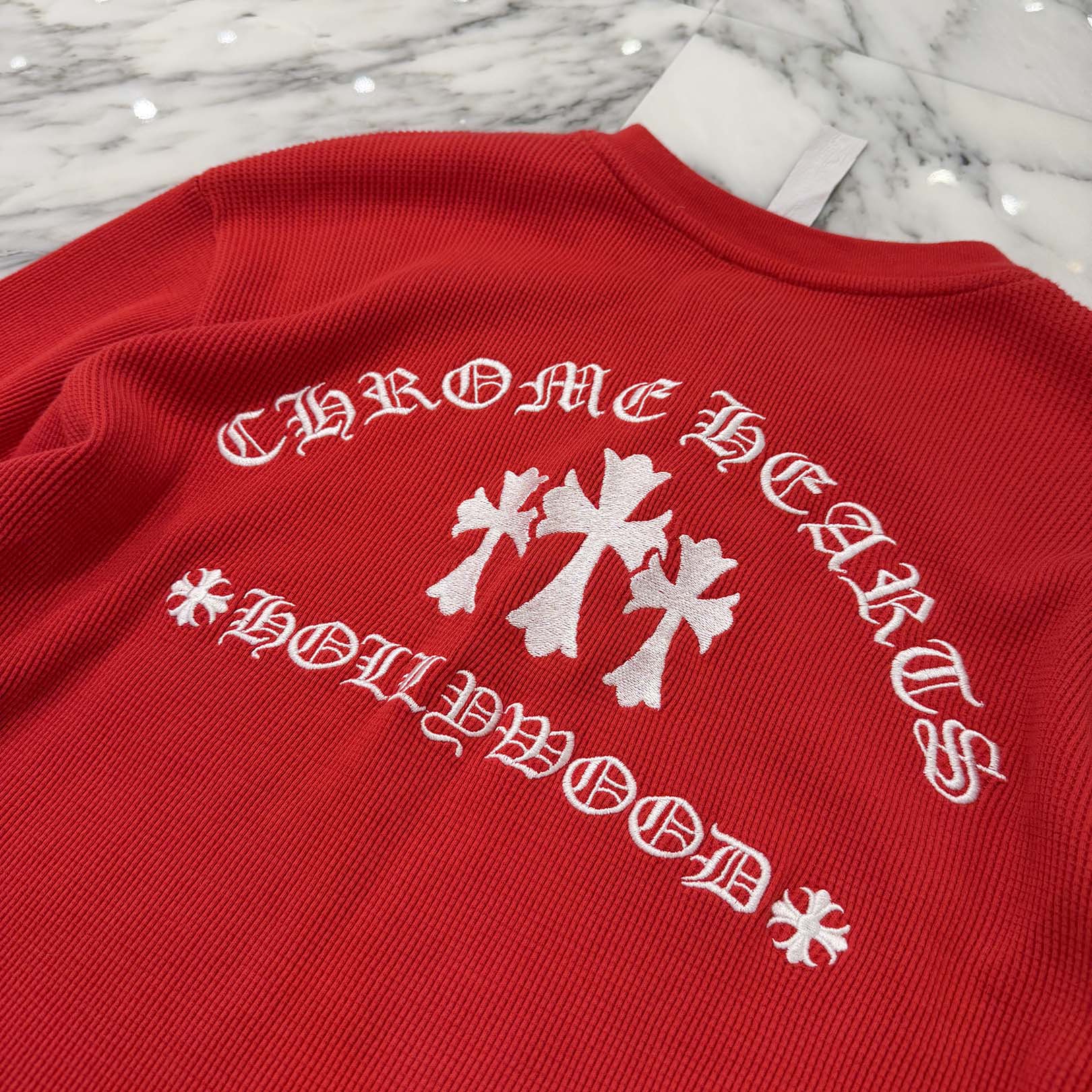 CHROME HEARTS Y NOT King Taco 3 Cemetery Cross Embroidery Thermal Henry Neck Long Sleeve Tee Size L クロムハ―ツ ワイノット キングタコ 3セメタリークロス刺繍 サーマル ヘンリーネックロングスリーブTシャツ サイズL