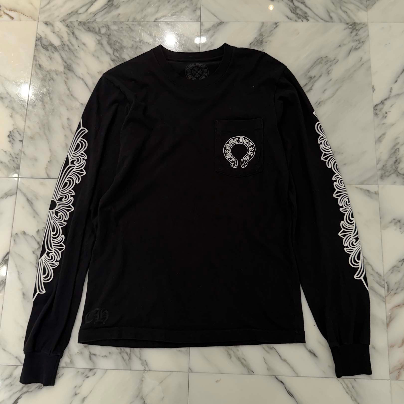 CHROME HEARTS Floral Cross Horseshoe Long Sleeve Tee Size S クロムハーツ フローラルクロス ホースシュー ロングスリーブ Tシャツ サイズS