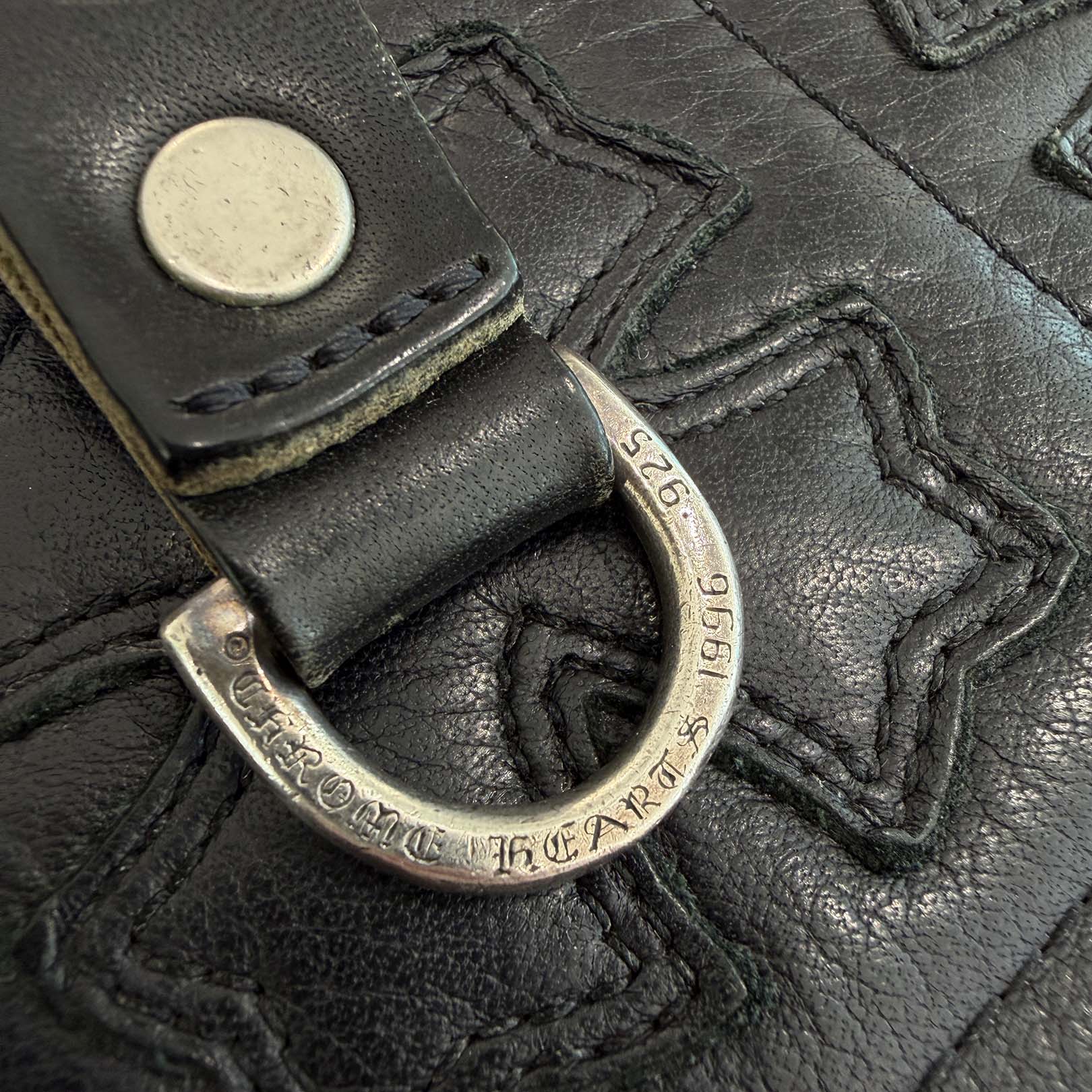 CHROME HEARTS Cross Ball Button Leather Belt Loop クロムハーツ クロスボールボタン レザー ベルトループ