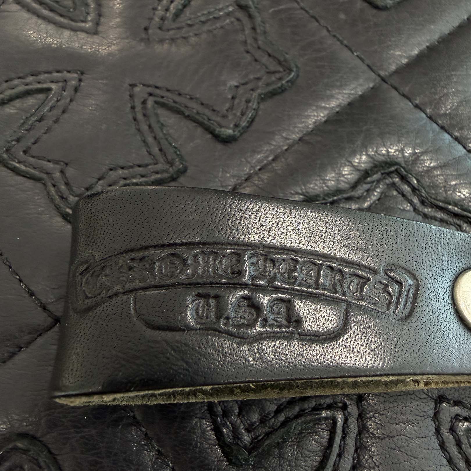 CHROME HEARTS Cross Ball Button Leather Belt Loop クロムハーツ クロスボールボタン レザー ベルトループ