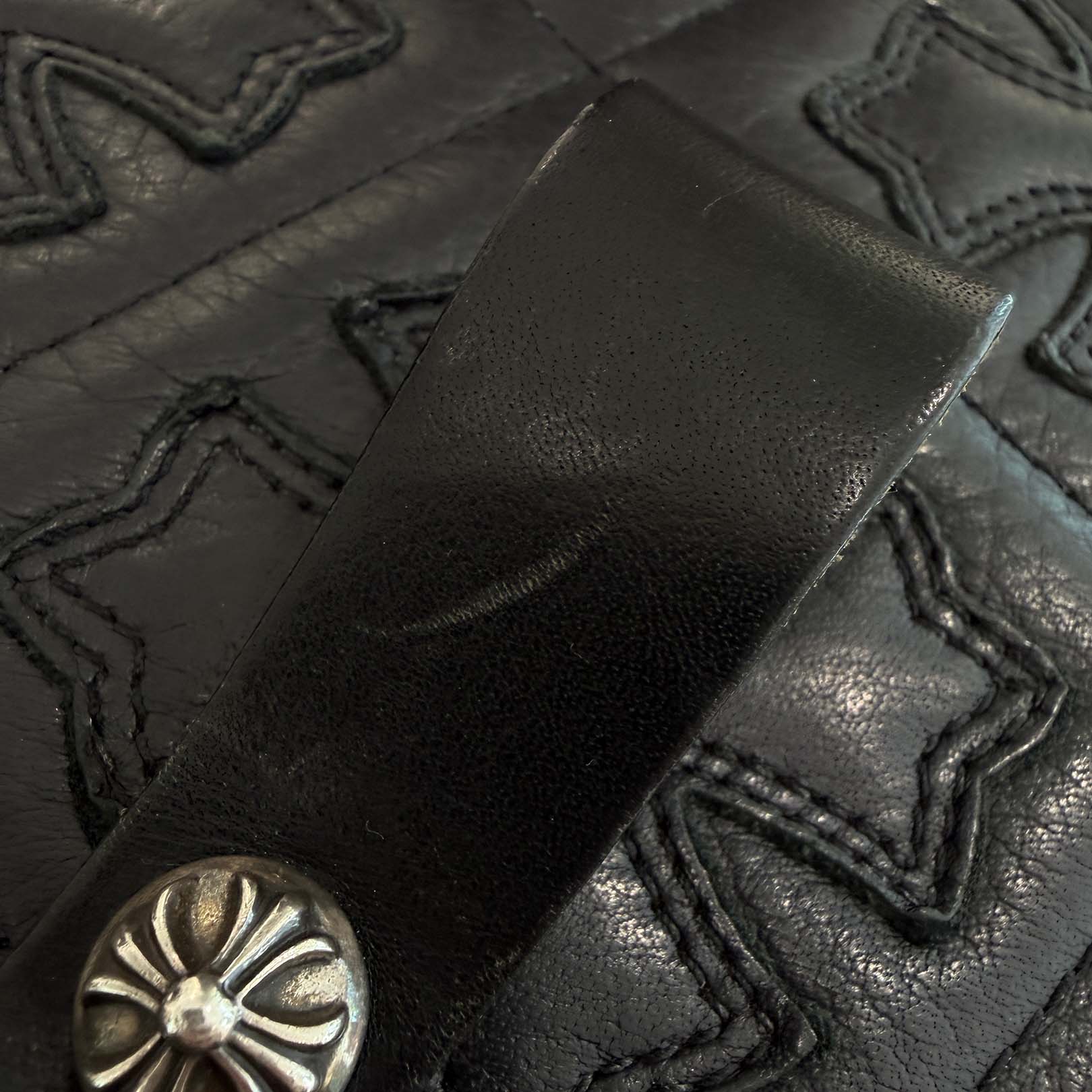 CHROME HEARTS Cross Ball Button Leather Belt Loop クロムハーツ クロスボールボタン レザー ベルトループ
