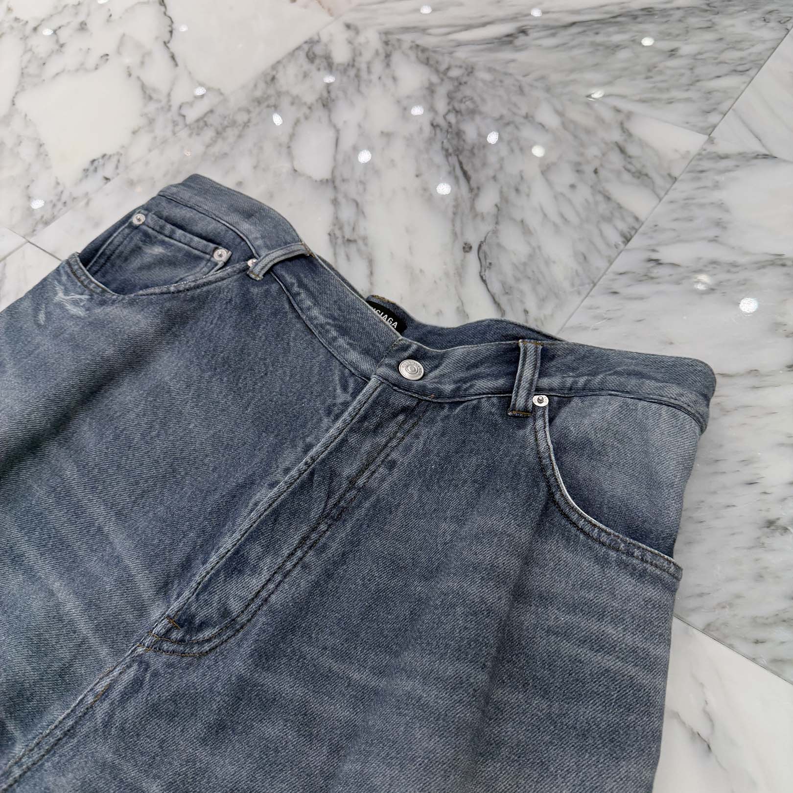 BALENCIAGA 2021AW Trompe L Oeil Jeans Wide Sweat Pants 675336 TLV86 Size M バレンシアガ トロンプルイユ ジーンズ転写 ワイドスウェットパンツ サイズM