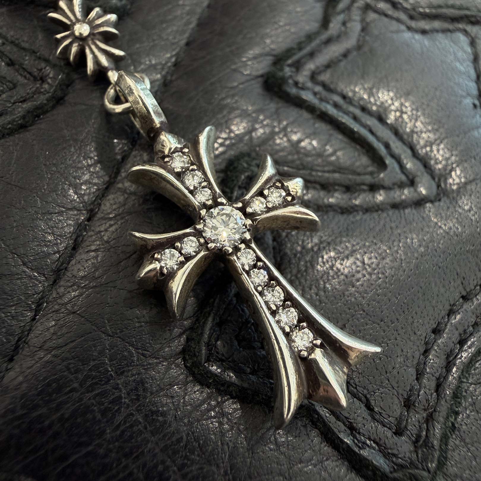 CHROME HEARTS Rosary Chalk CH Plus Chain Necklace Pave Diamond クロムハ―ツ ロザリオ チョーク CHプラス チェーン ネックレス パヴェダイアモンド
