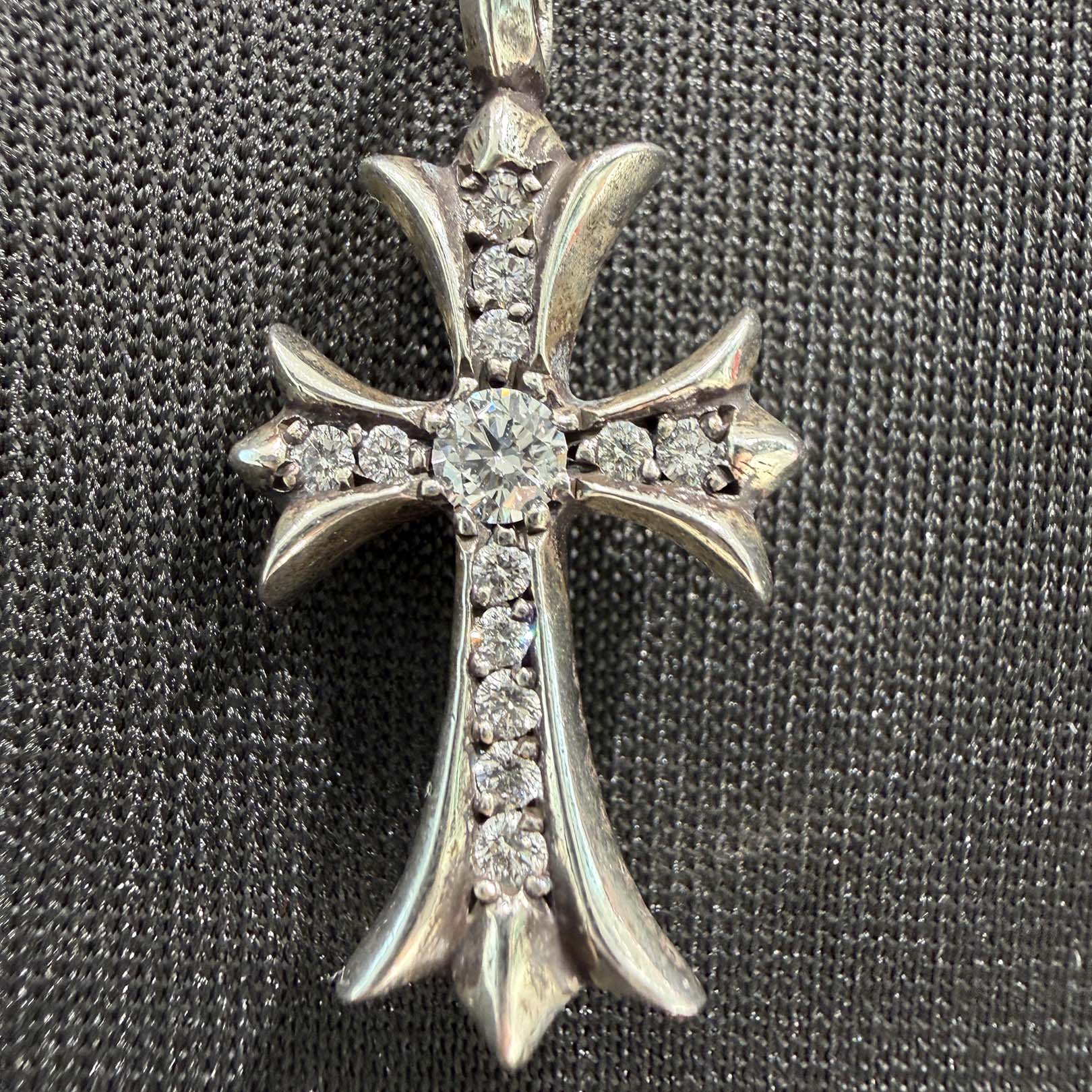 CHROME HEARTS Rosary Chalk CH Plus Chain Necklace Pave Diamond クロムハ―ツ ロザリオ チョーク CHプラス チェーン ネックレス パヴェダイアモンド