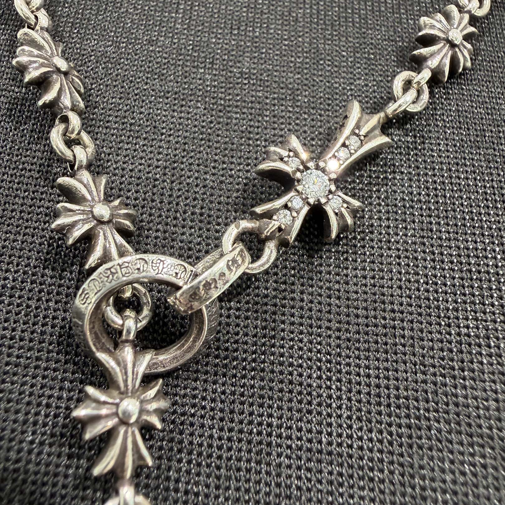 CHROME HEARTS Rosary Chalk CH Plus Chain Necklace Pave Diamond クロムハ―ツ ロザリオ チョーク CHプラス チェーン ネックレス パヴェダイアモンド