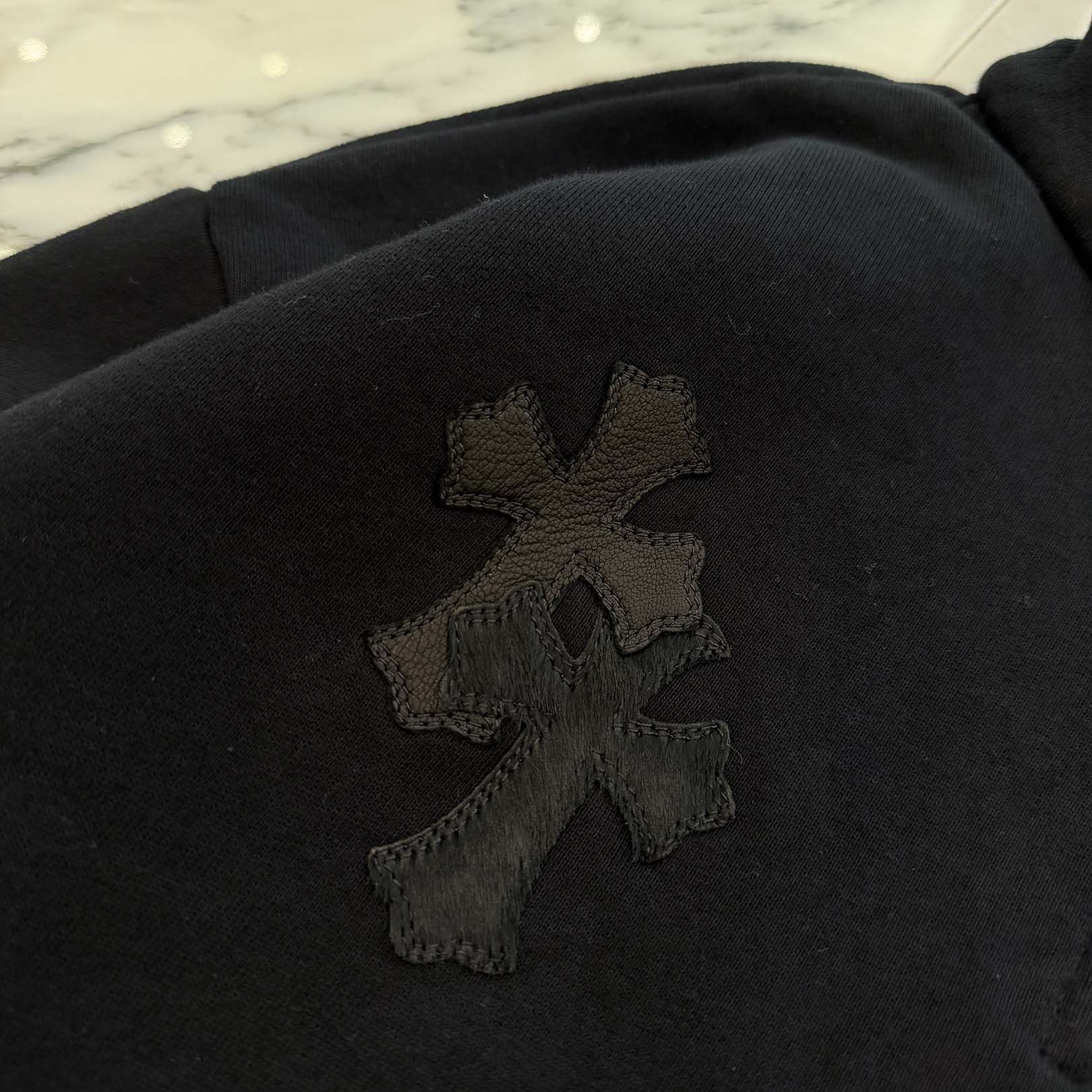 CHROME HEARTS Y NOT Multi Leather Cross Patch Half Zip Sweatshirt Size S クロムハーツ ワイノット マルチレザークロスパッチ ハーフジップ スウェットシャツ サイズS