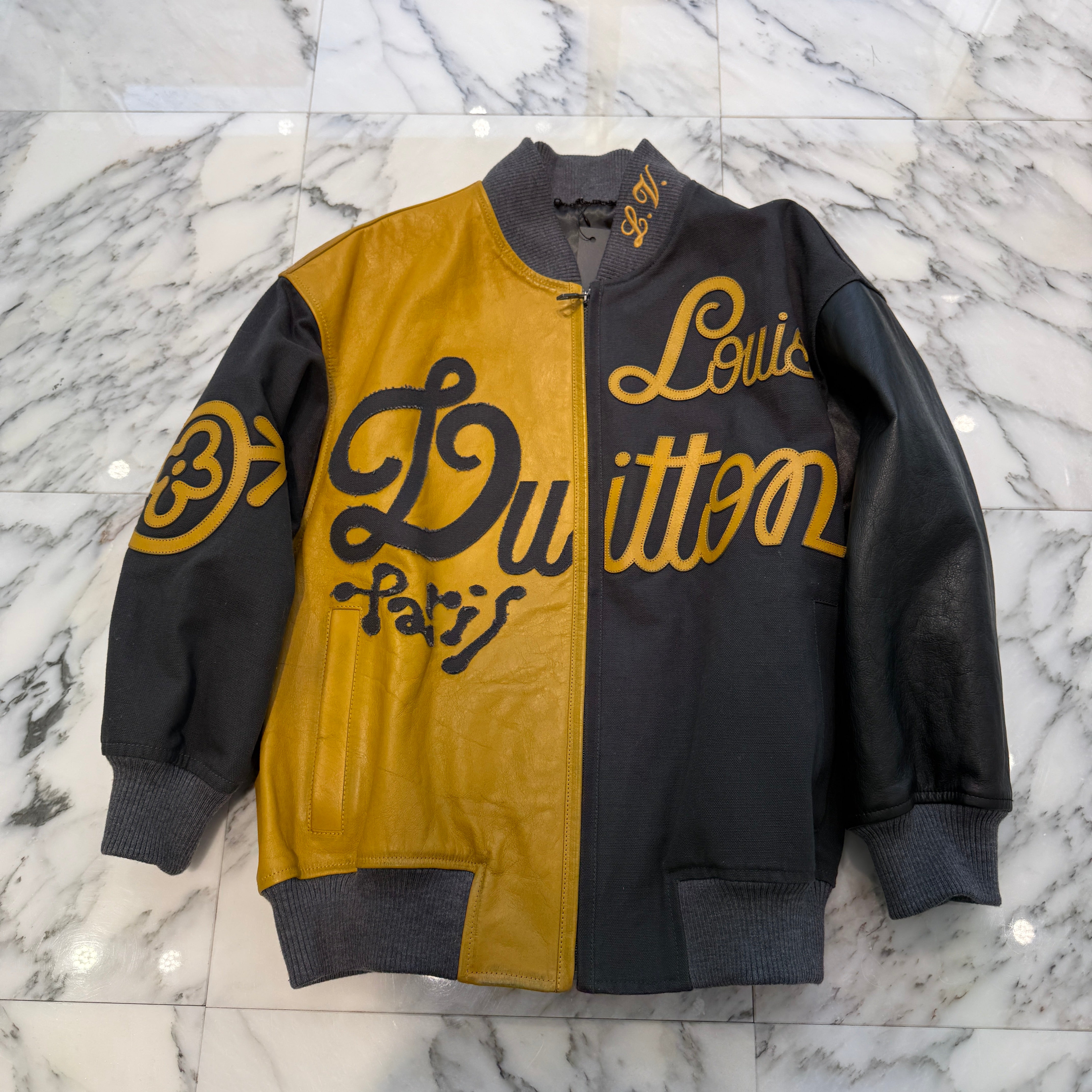 LOUIS VUITTON 2023SS Mixed Canvas Leather Bomber Jacket 1AB98D Size 44 ルイヴィトン ミックスキャンバスレザーボンバージャケット サイズ44