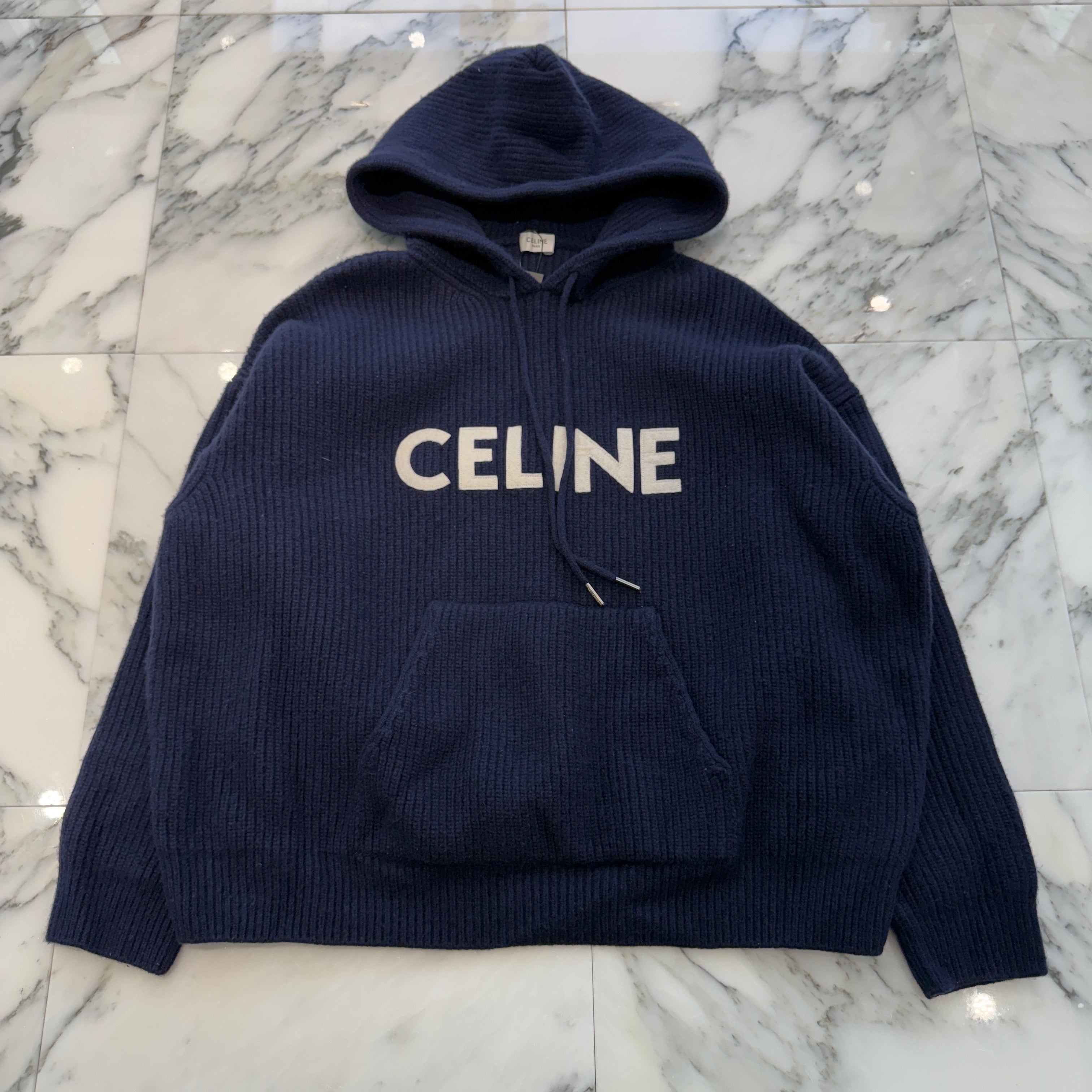 CELINE 2021AW Logo Patch Pullover knit Hoodie 2A85W423P Size XS セリーヌ ロゴパッチ プルオーバー ニットフーディ サイズXS