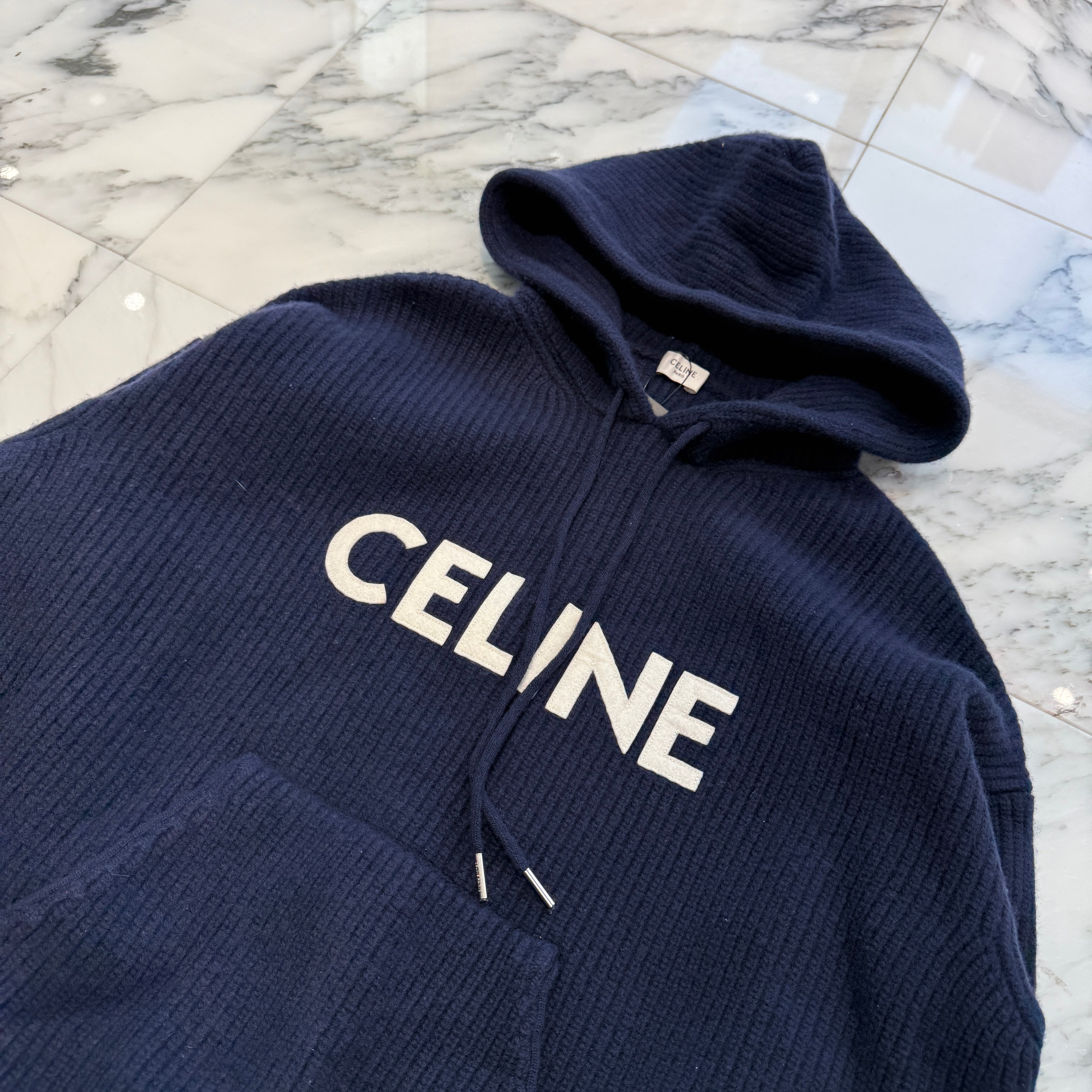 CELINE 2021AW Logo Patch Pullover knit Hoodie 2A85W423P Size XS セリーヌ ロゴパッチ プルオーバー ニットフーディ サイズXS