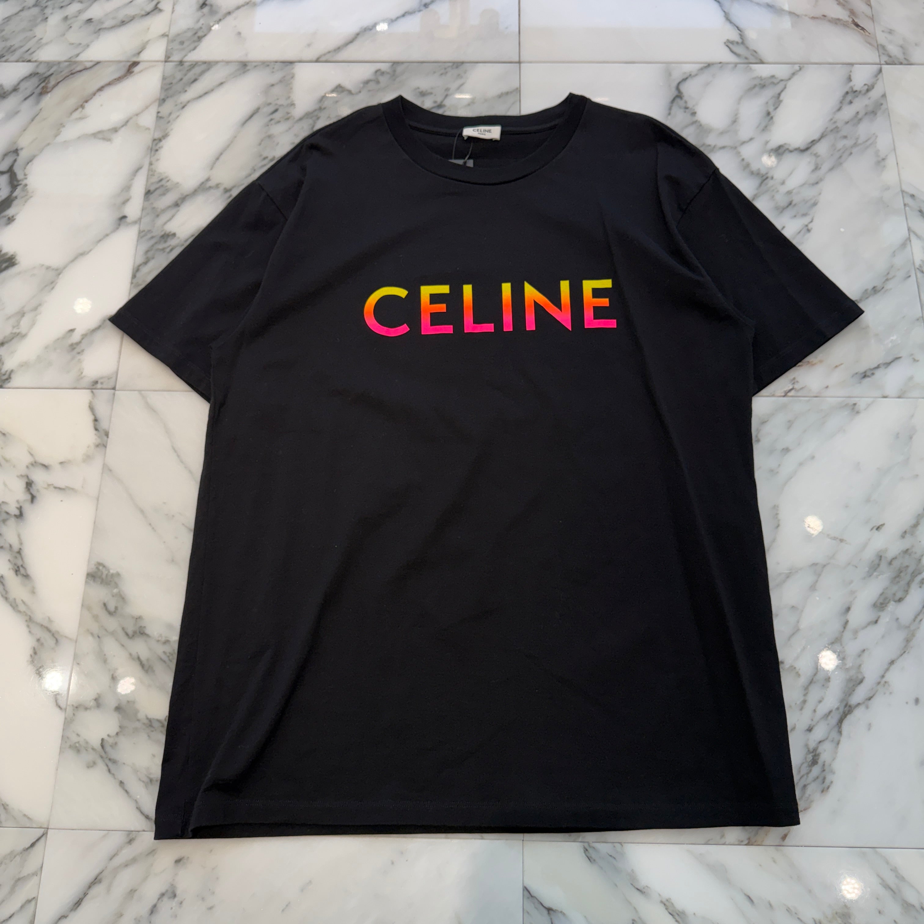 CELINE 2022SS Gradation Logo Cotton Tee 2X10B671Q Size S セリーヌ グラデーション ロゴ コットン Tシャツ サイズS