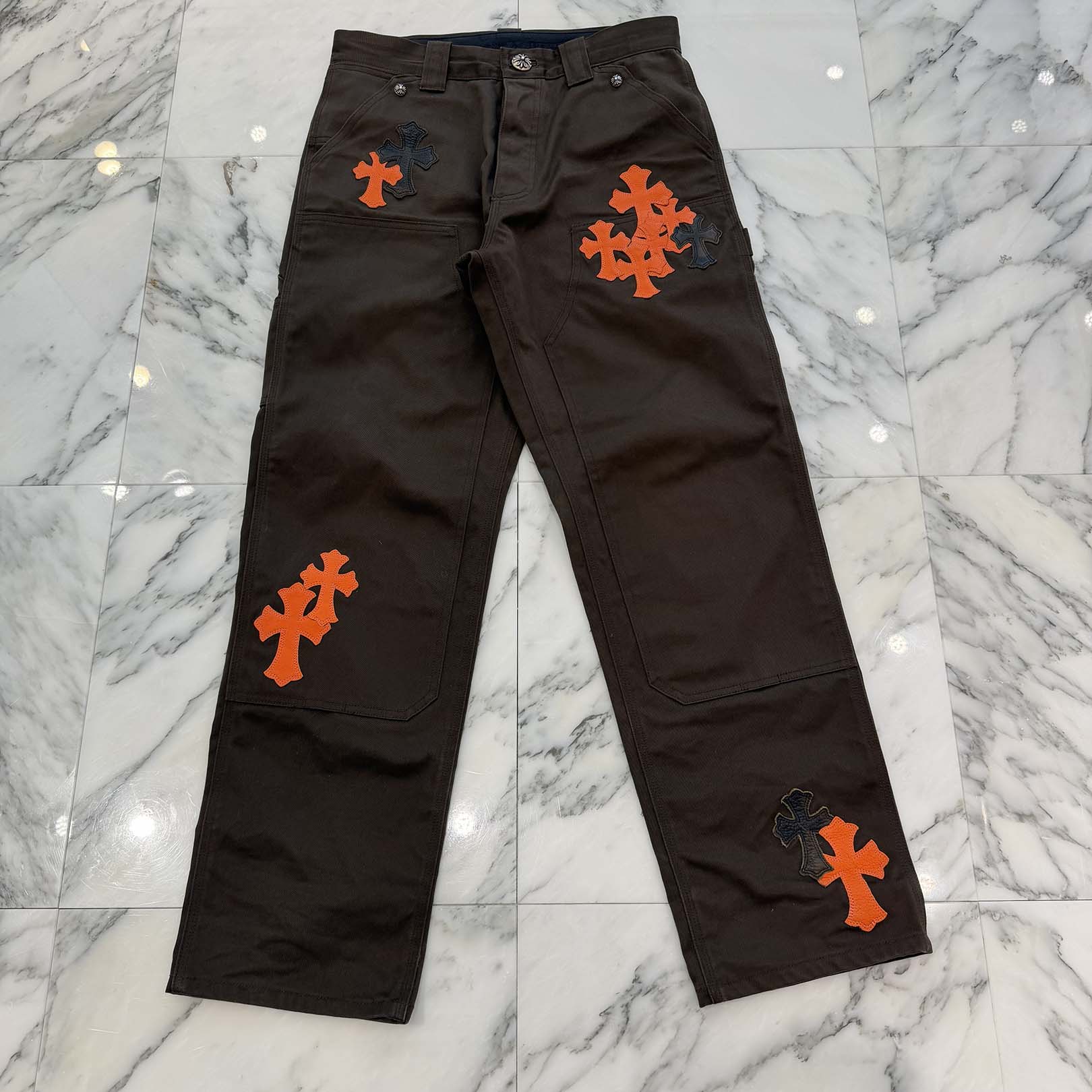 CHROME HEARTS Multi Leather Patch Carpenter Cross Ball Button Chino Pants Size 30 クロムハーツ マルチレザーパッチ カーペンター クロスボールボタン チノパンツ サイズ30