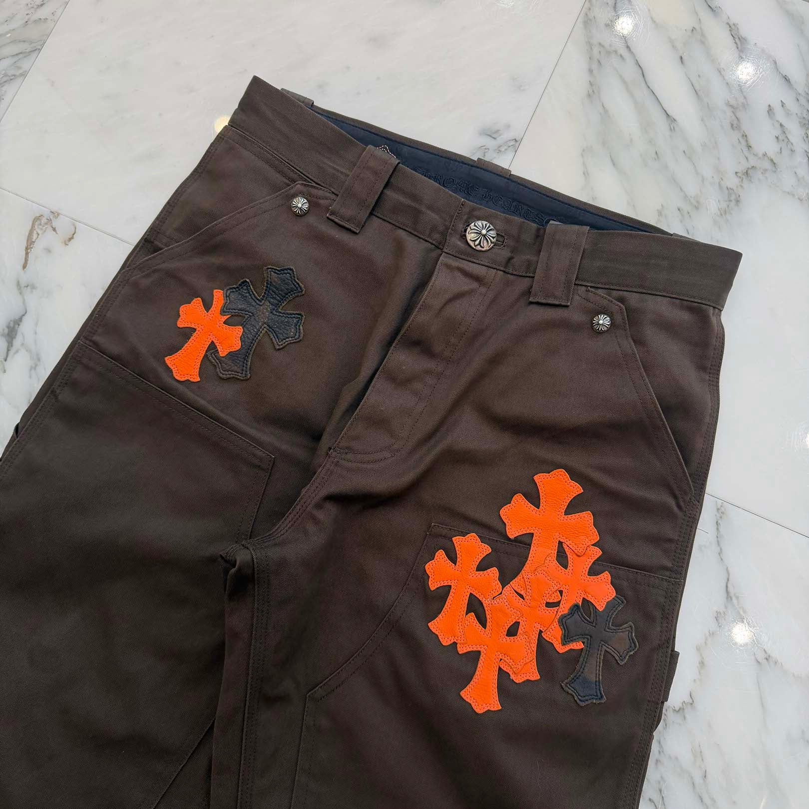 CHROME HEARTS Multi Leather Patch Carpenter Cross Ball Button Chino Pants Size 30 クロムハーツ マルチレザーパッチ カーペンター クロスボールボタン チノパンツ サイズ30