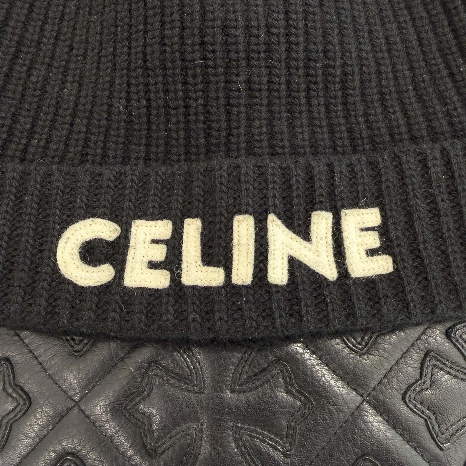 CELINE Logo Wool Patch Knit Beanie 2A25R535Q Size TU セリーヌ ロゴ ウール パッチ ニット ビーニー サイズTU