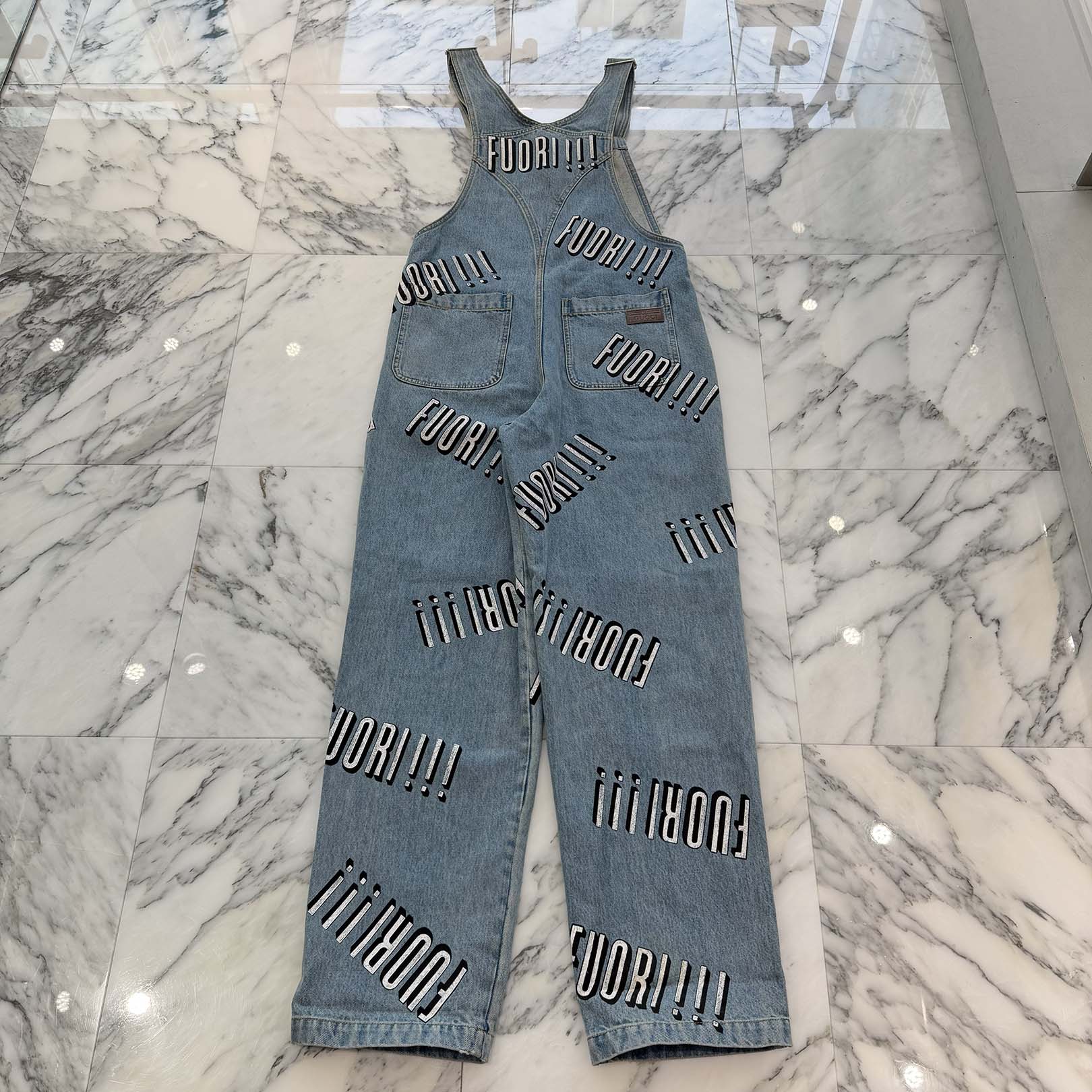 GUCCI 2023SS Cotton Denim Overall With Fuori Print "Light Blue" 742592 XDCFU Size 30 グッチ コットン デニム オーバーオール フォーリ プリント "ライトブルー" サイズ30