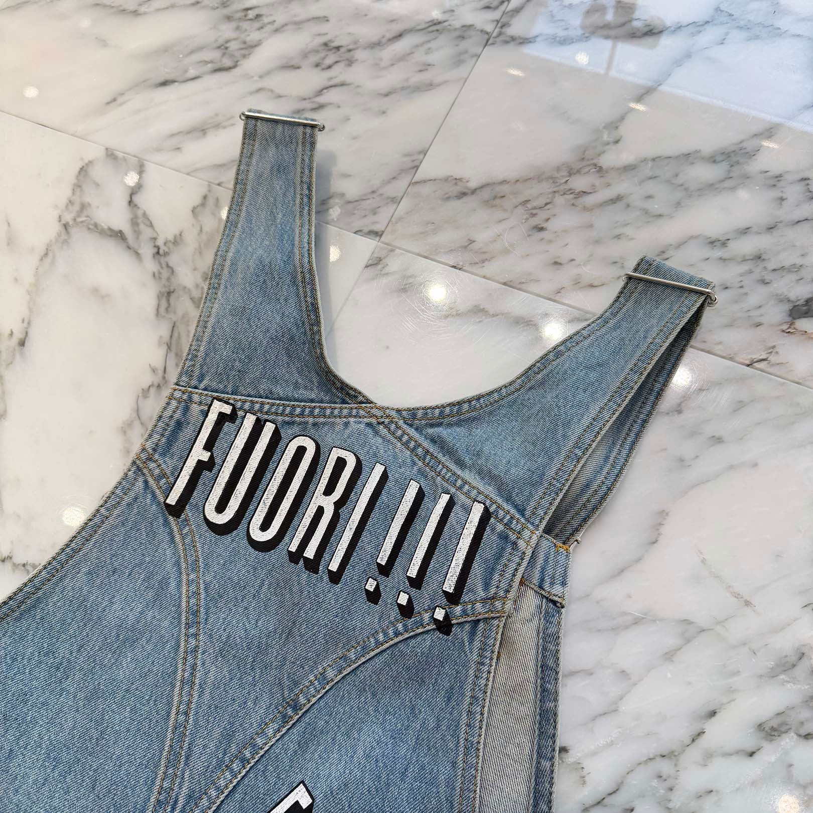 GUCCI 2023SS Cotton Denim Overall With Fuori Print "Light Blue" 742592 XDCFU Size 30 グッチ コットン デニム オーバーオール フォーリ プリント "ライトブルー" サイズ30