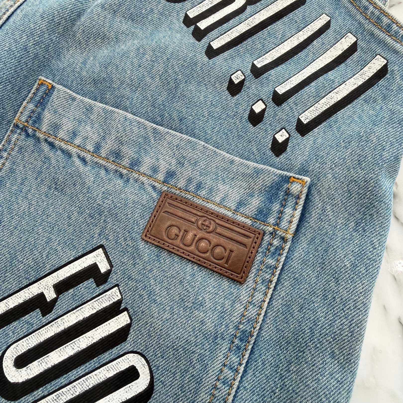 GUCCI 2023SS Cotton Denim Overall With Fuori Print "Light Blue" 742592 XDCFU Size 30 グッチ コットン デニム オーバーオール フォーリ プリント "ライトブルー" サイズ30