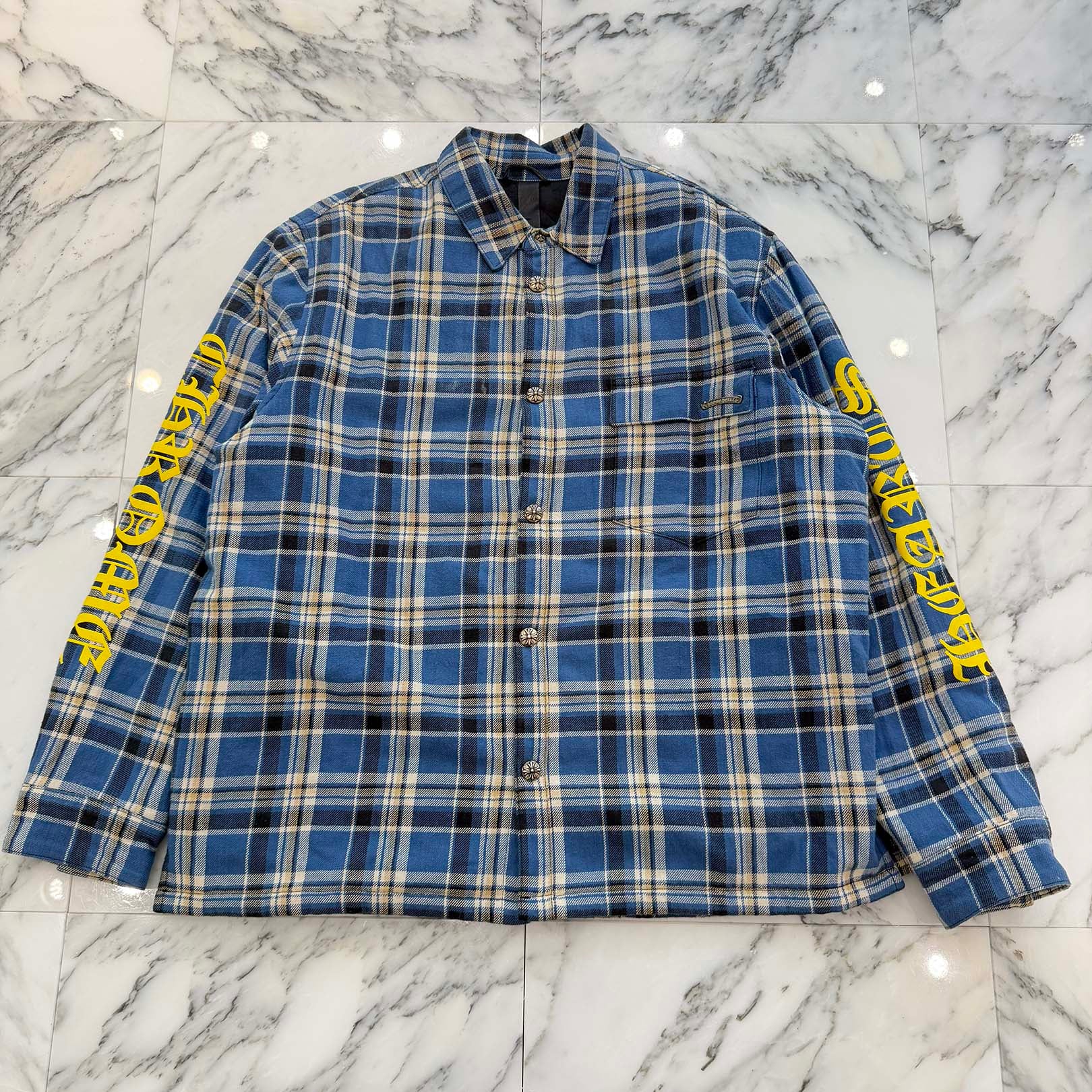 CHROME HEARTS Y NOT WORK DOG Cross Ball Button Check Shirt Jacket Size XL クロムハーツ ワイノット ワークドッグ クロスボールボタン チェック シャツ ジャケット サイズXL