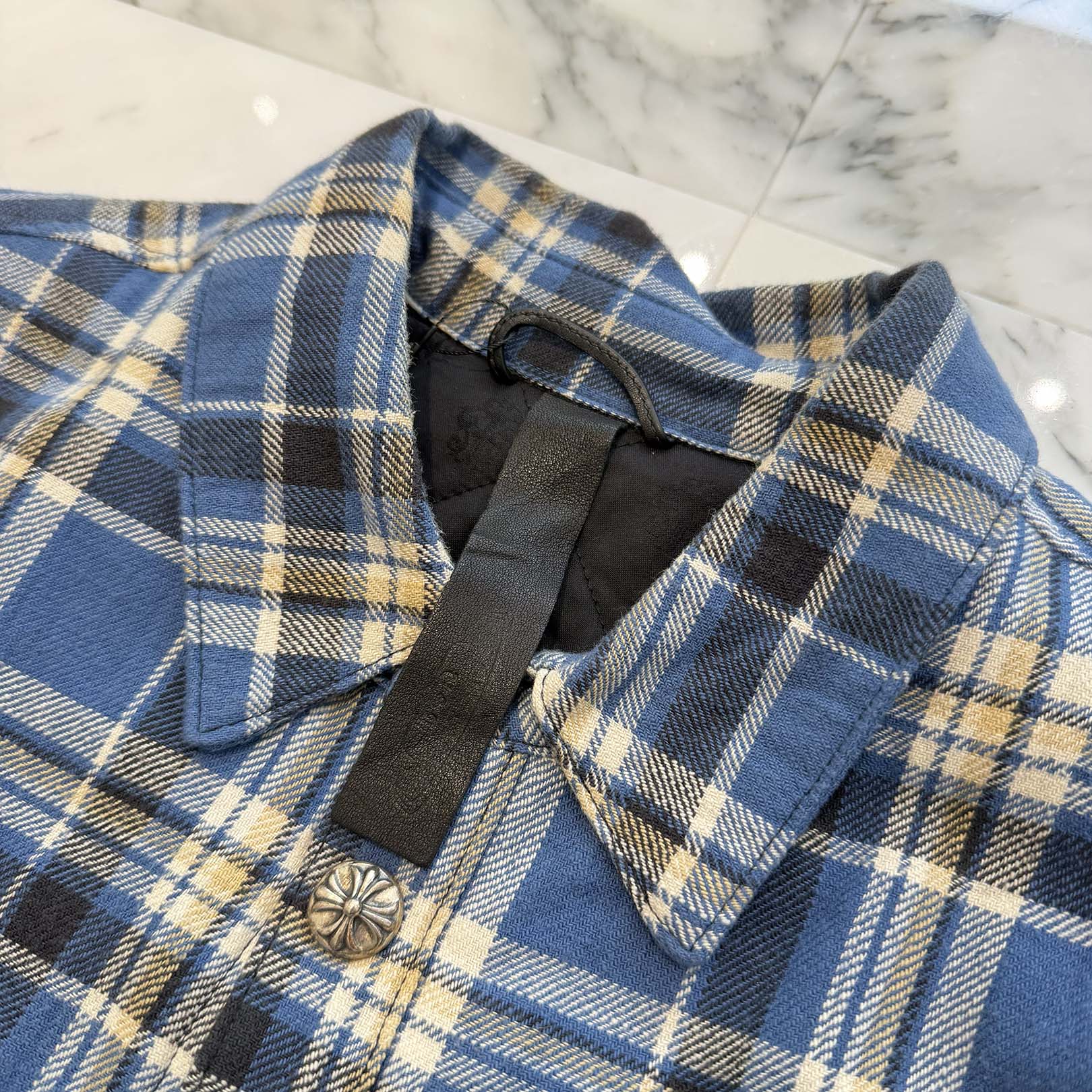 CHROME HEARTS Y NOT WORK DOG Cross Ball Button Check Shirt Jacket Size XL クロムハーツ ワイノット ワークドッグ クロスボールボタン チェック シャツ ジャケット サイズXL